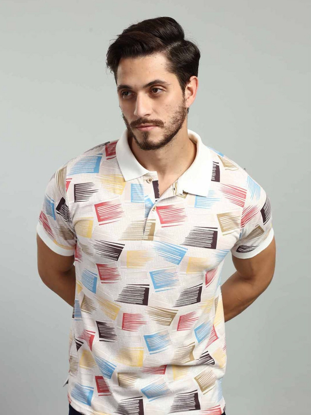 BE POSITIVE Abstract Printed Polo Collar Cotton T-shirt