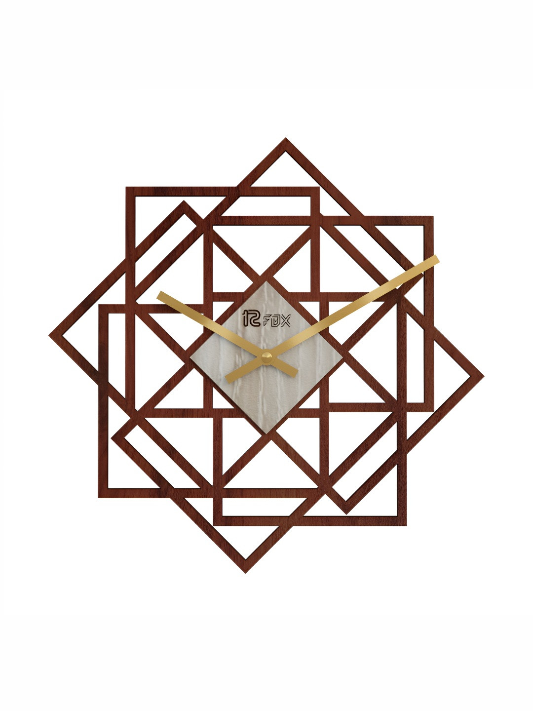 12 fox Coffee Brown & Gold Toned Textured Wooden Contemporary Wall Clock