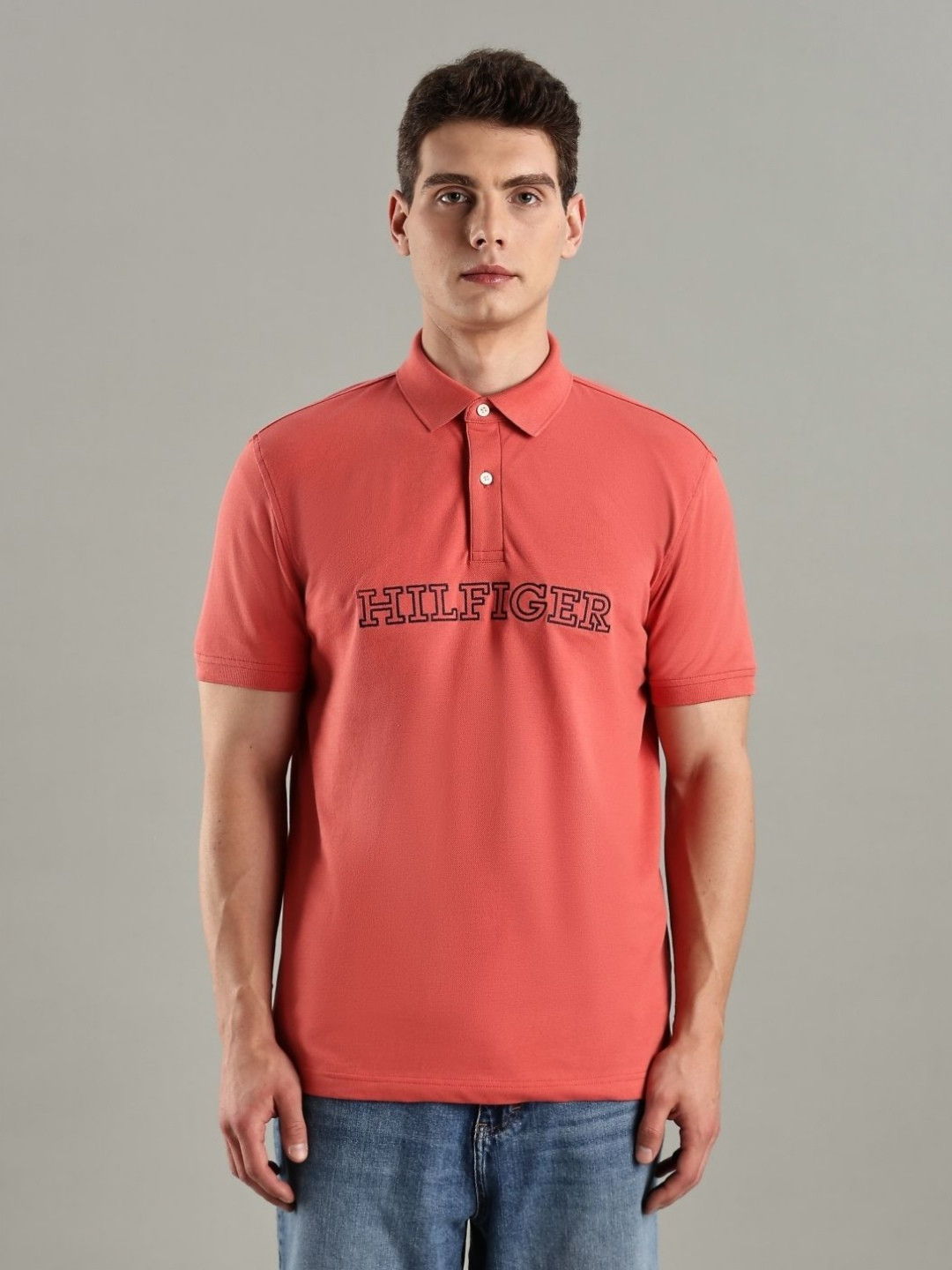 Tommy Hilfiger U S Brand Logo Embroidered Polo Collar Pure Cotton T-Shirt