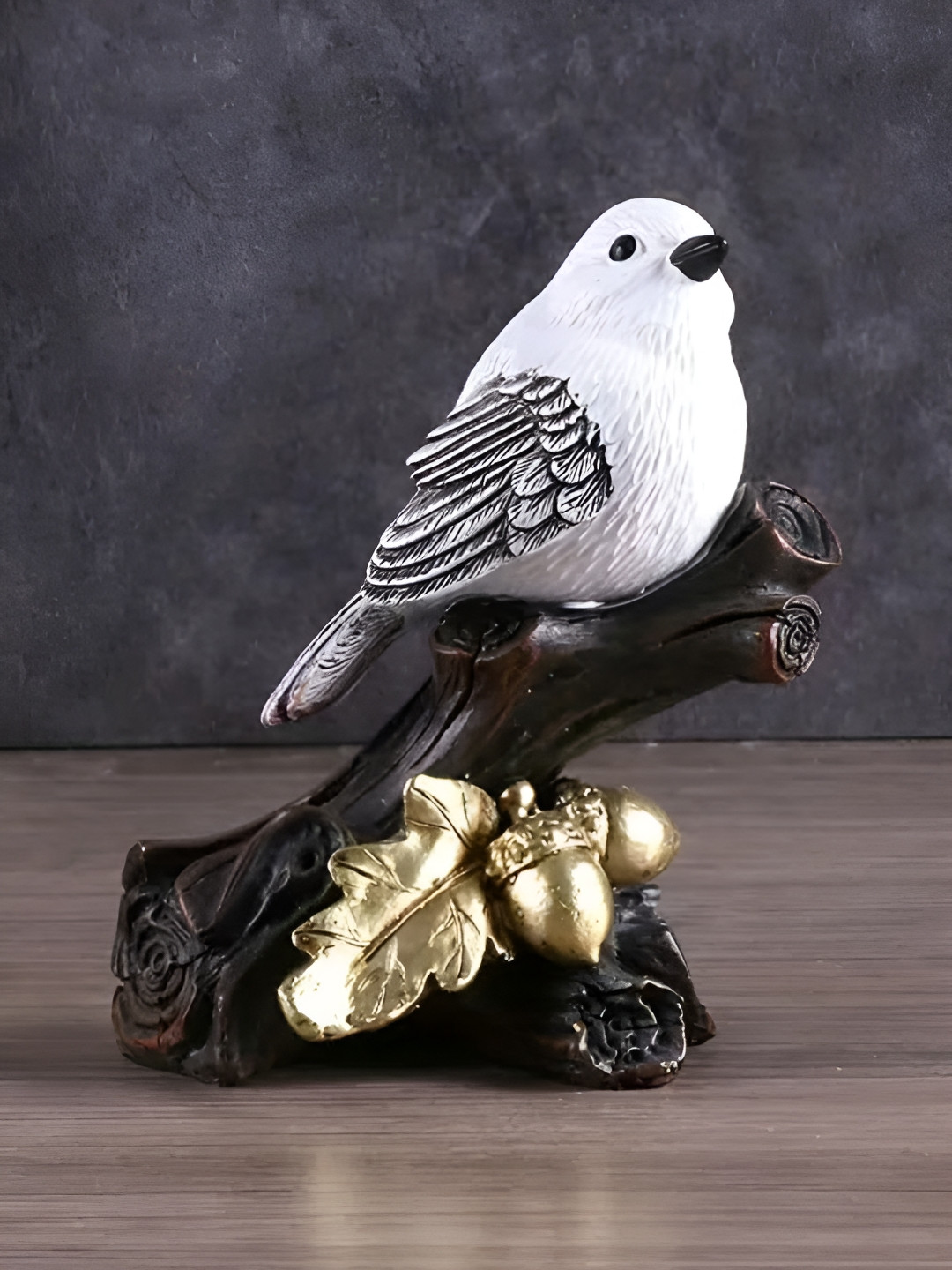 CraftVatika White & Gold Toned Bird Figurine Showpiece