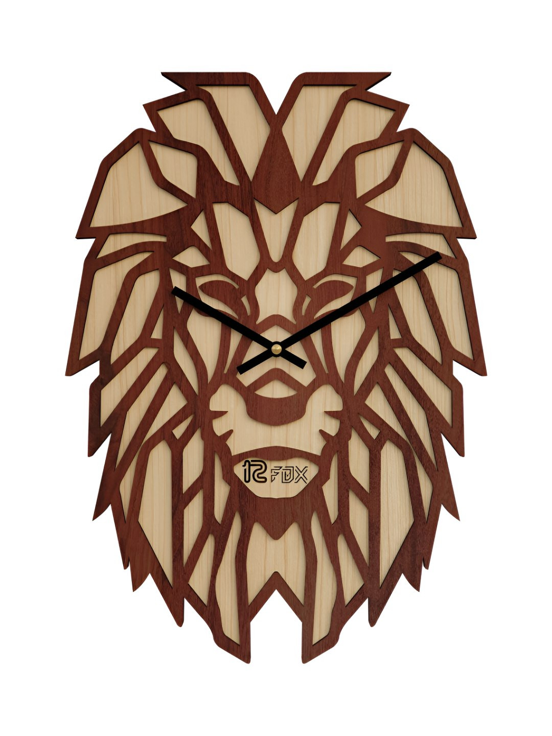 12 fox Brown Wood Handcrafted Battery Analogue Lion Wall Clock