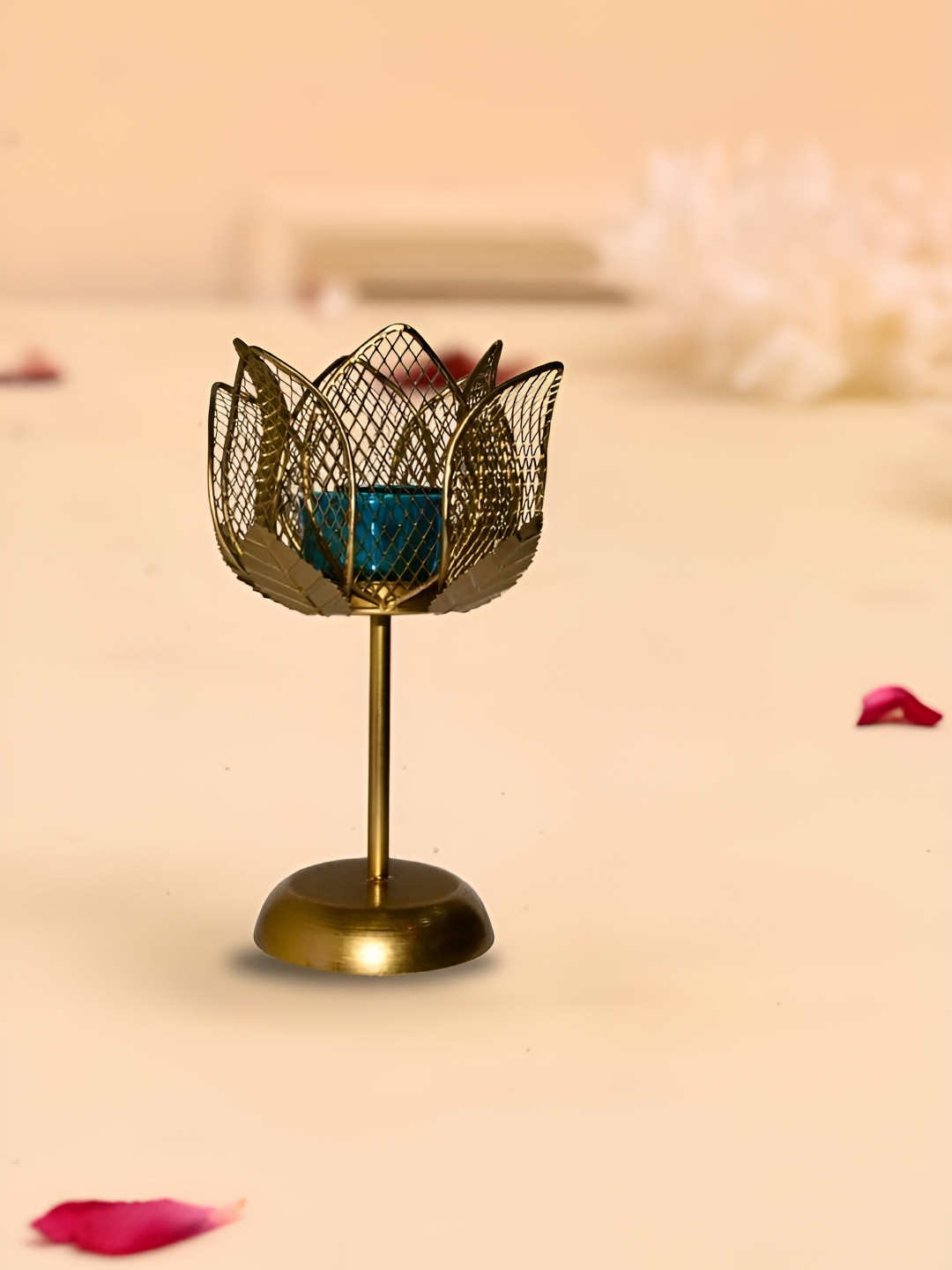 CraftVatika Gold Iron Metallic Prayer Room Tiny Showpiece - 8.6 Inches