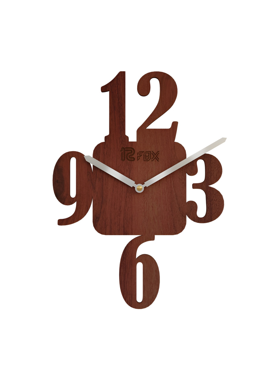 12 fox Coffee Brown Wood Handcrafted Geometric Battery Analogue Wall Clock