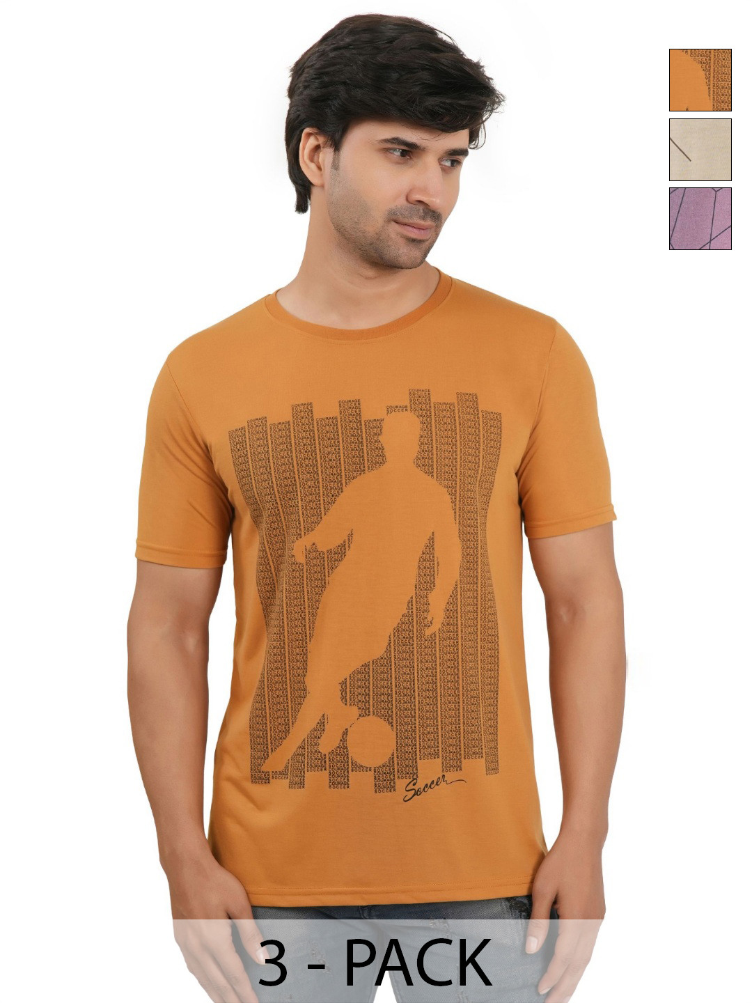 SHAUN Pack Of 3 Graphic Printed Round Neck T-shirts