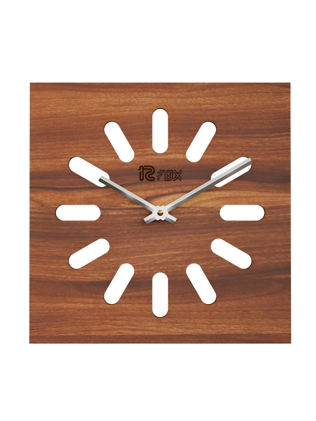12 fox Brown Wood Handcrafted Square Battery Analogue Wall Clock-29.5cm