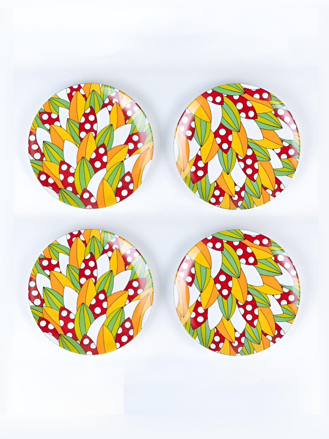 GOLDEN QUEEN'S Grassland Hue Orange & White 4 Pcs Printed Ceramic Microwave Safe Plates