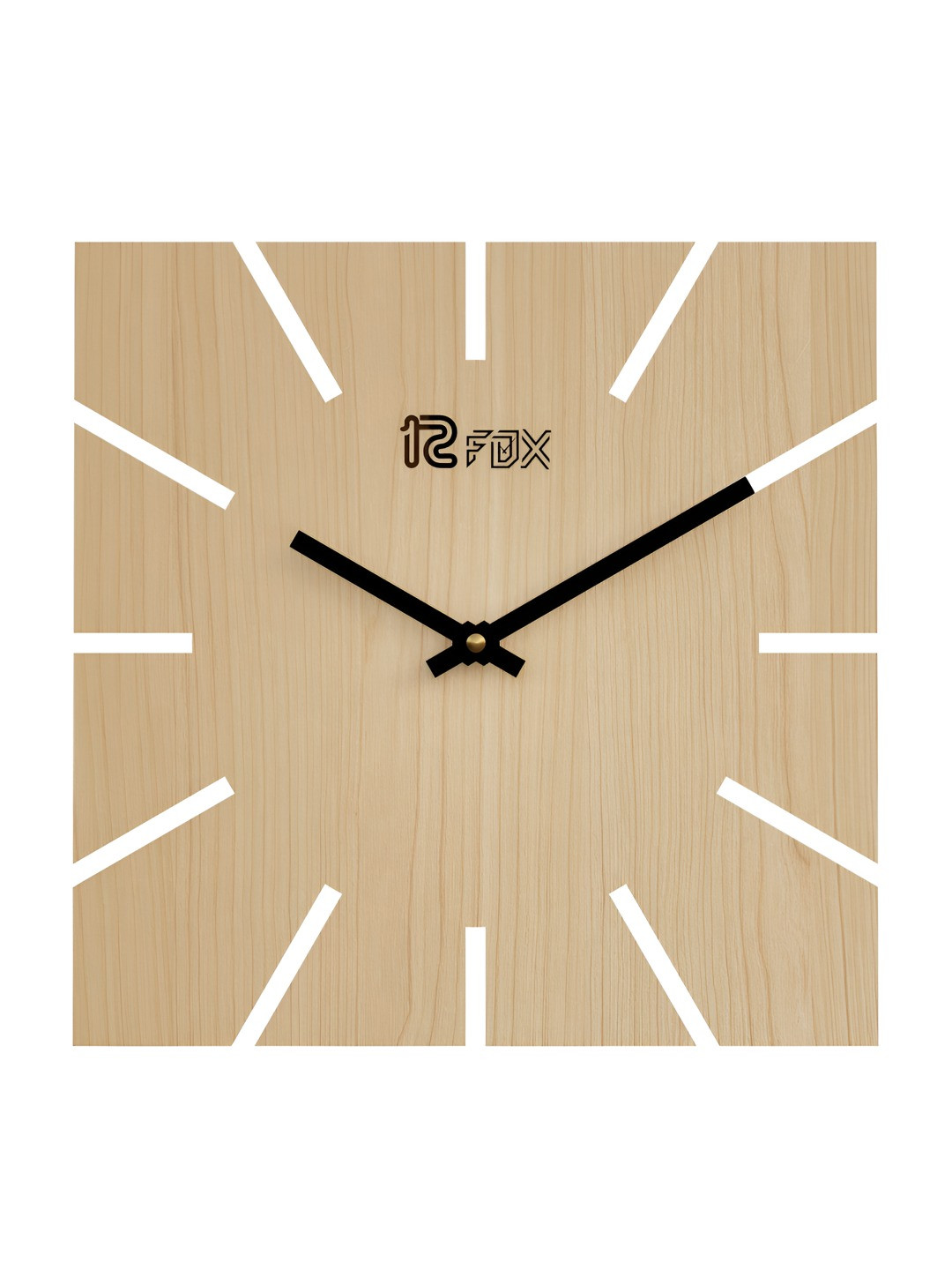 12 fox Beige Wood Handcrafted Square Battery Analogue Wall Clock-29.5cm