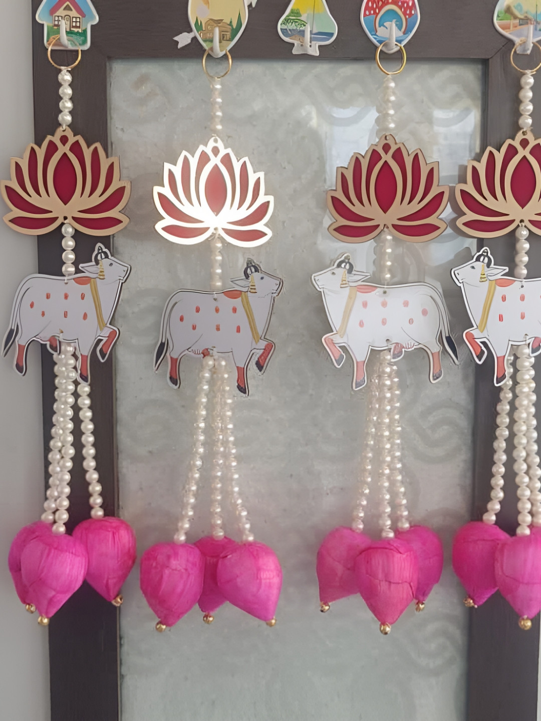 Nutts Set Of 6 Pink & Yellow Patterned Lotus Wall Hanging