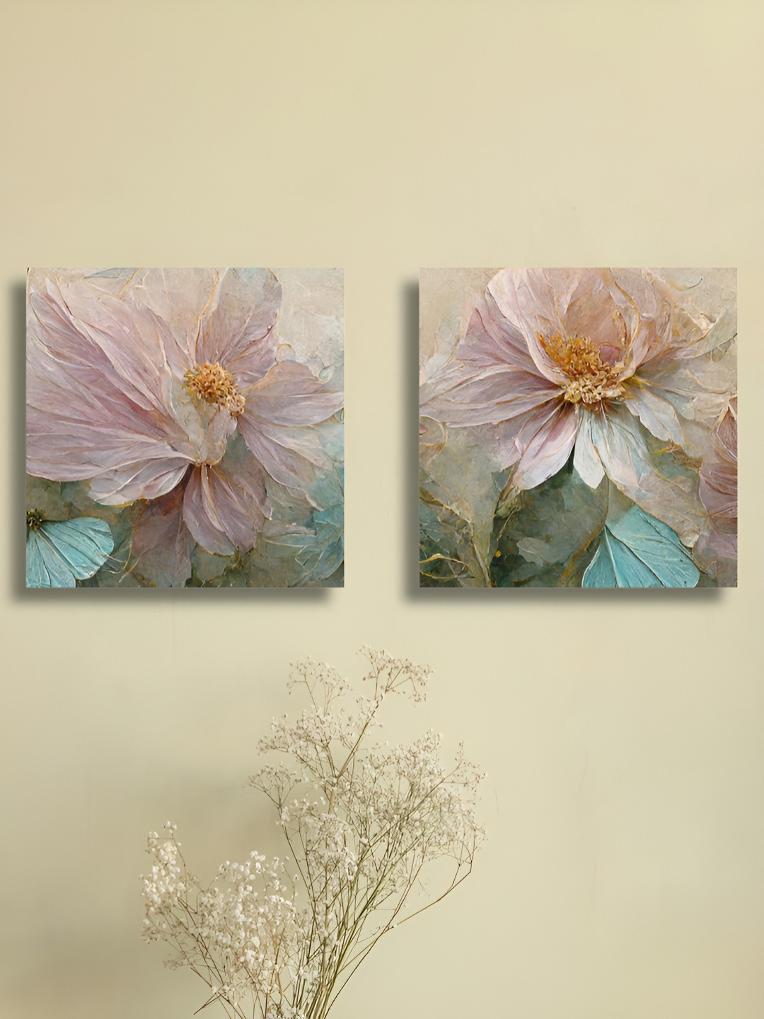 RANDOM 2 Pieces Pink & Blue Floral And Botanical Canvas Wall Art