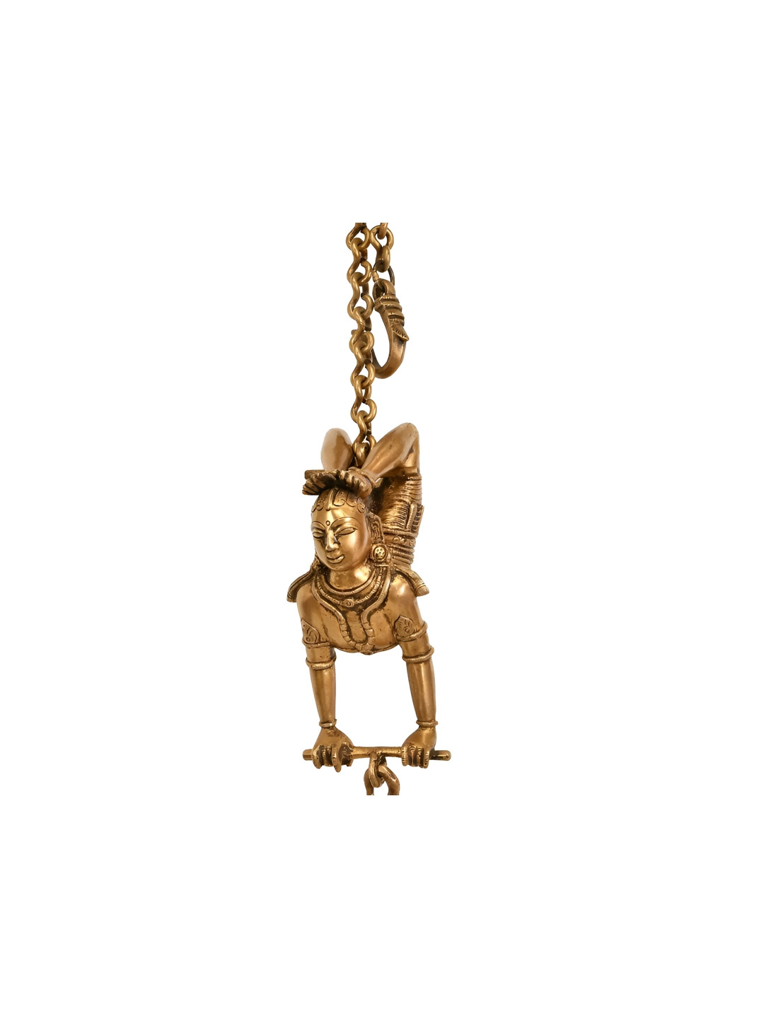 Exotic India Female Acrobat Oil Lamp Gold Brass Metallic Prayer Room Hand Made Medium Showpiece - 15 Inches