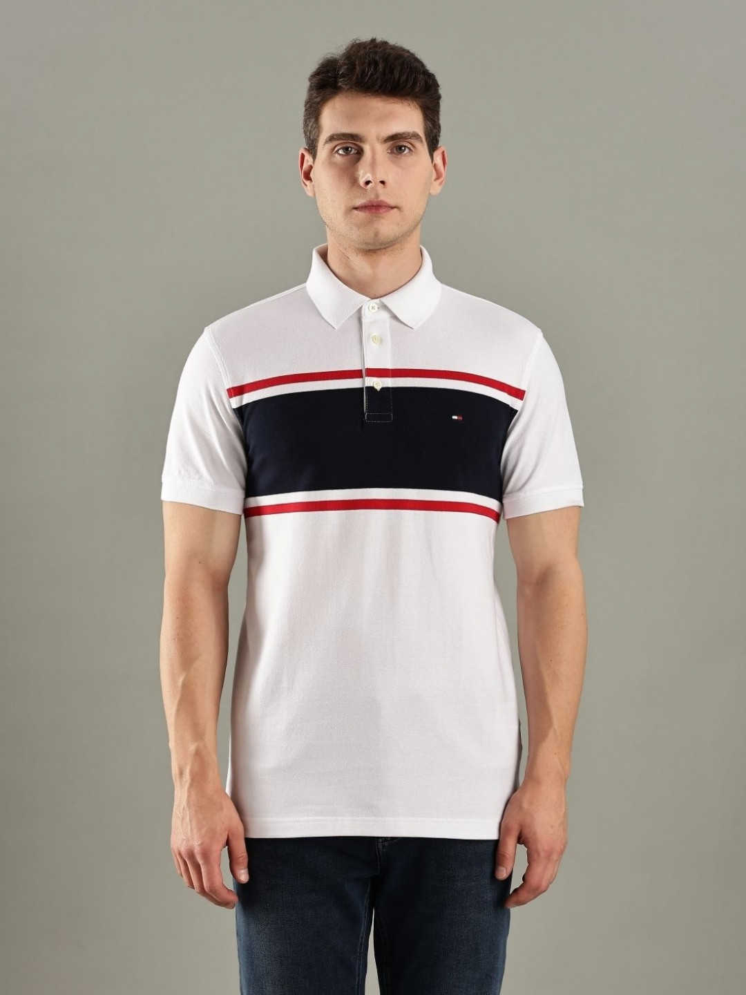 Tommy Hilfiger U.S Striped Polo Collar Pure Cotton T-Shirt