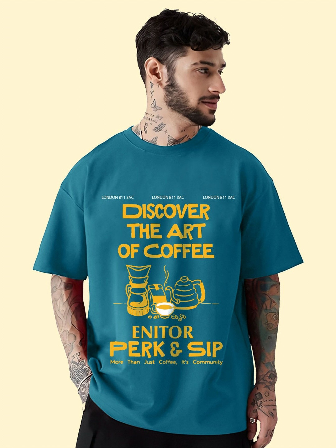 THE BEETEL HOUSE Typography Printed Round Neck Cotton Oversized Loose Fit T-shirt