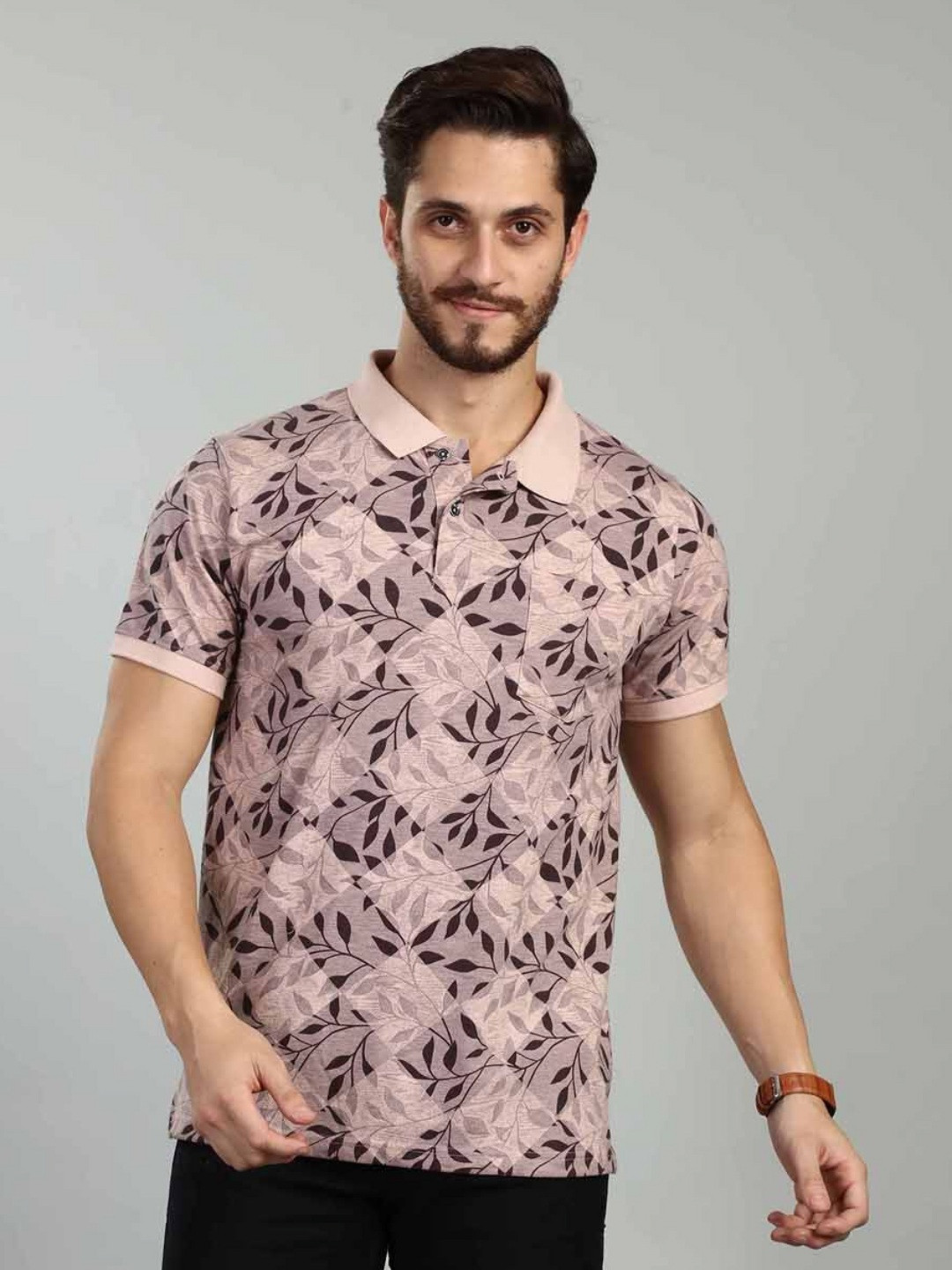 BE POSITIVE Floral Printed Polo Collar Pocket Regular Fit T-shirt