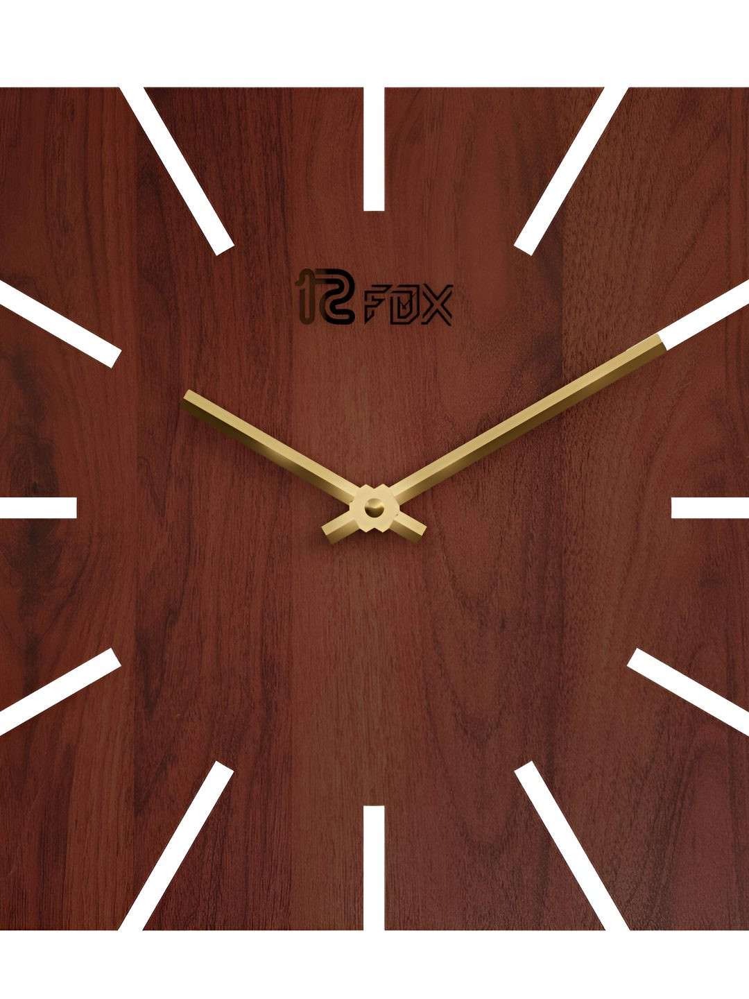 12 fox Coffee Brown Wood Handcrafted Square Battery Analogue Wall Clock-29.5cm