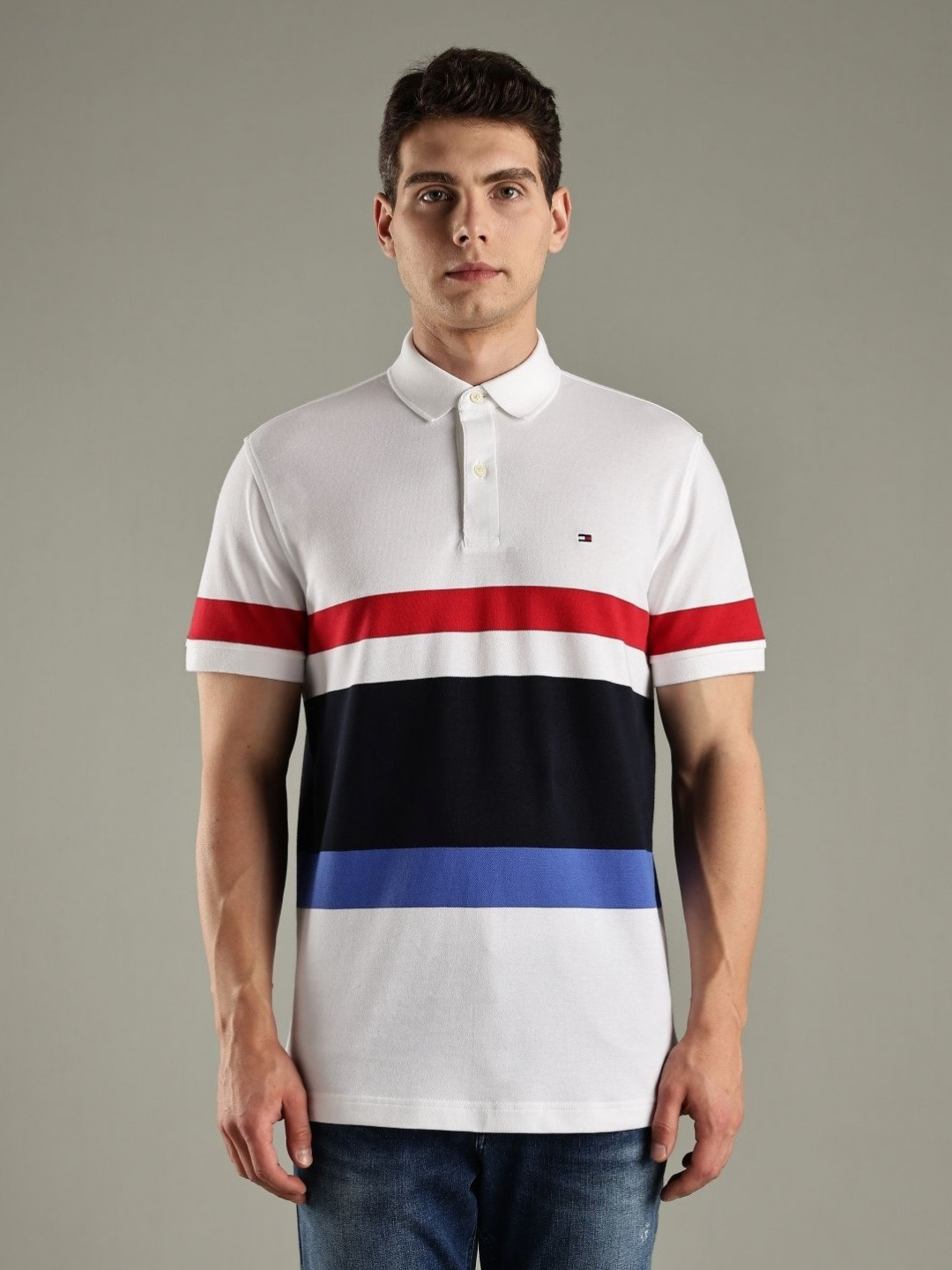 Tommy Hilfiger U S Striped Polo Collar Pure Cotton T-Shirt