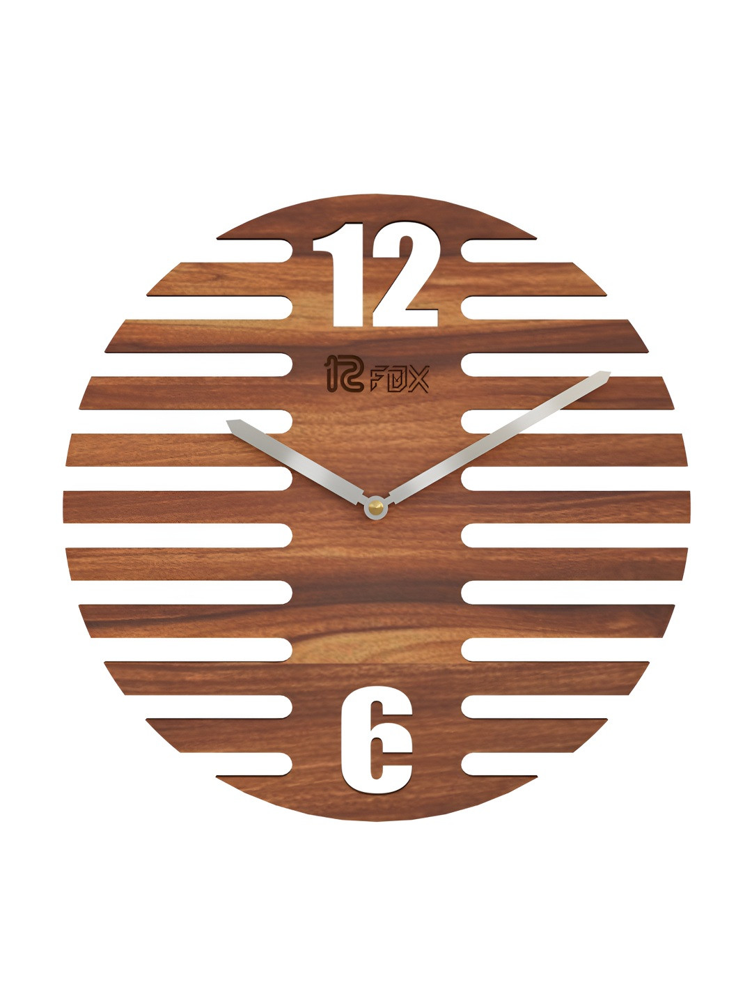 12 fox Brown Wood Handcrafted Round Battery Analogue Wall Clock-29.5cm