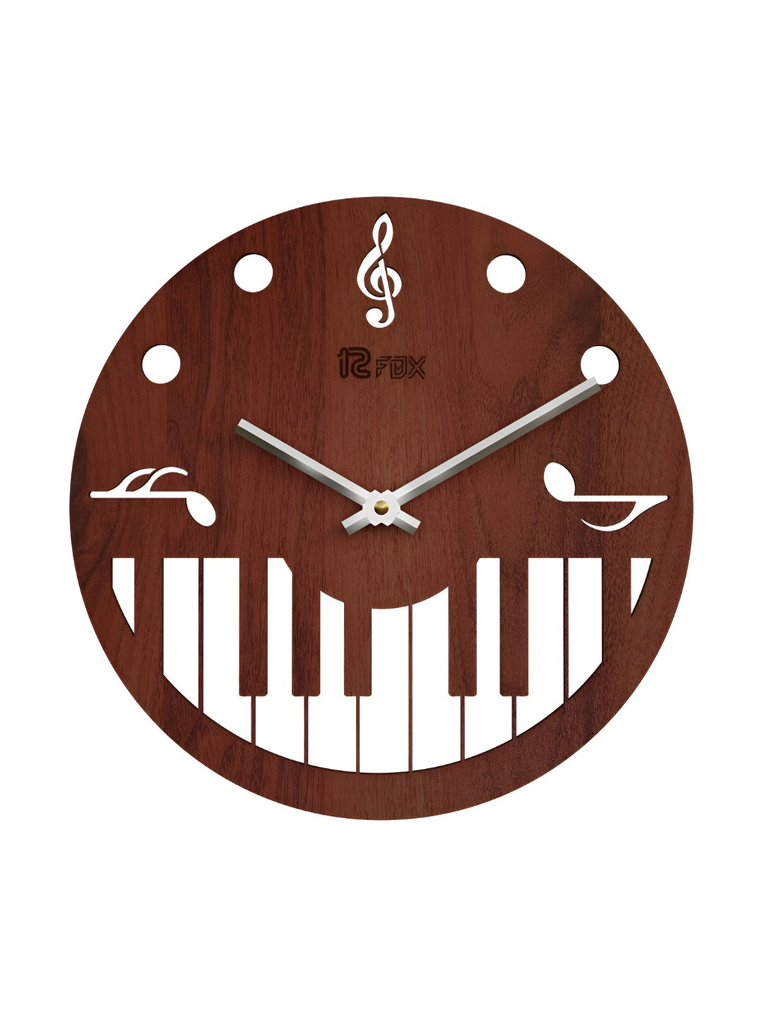 12 fox Coffee Brown & White Wooden Analogue Wall Clock