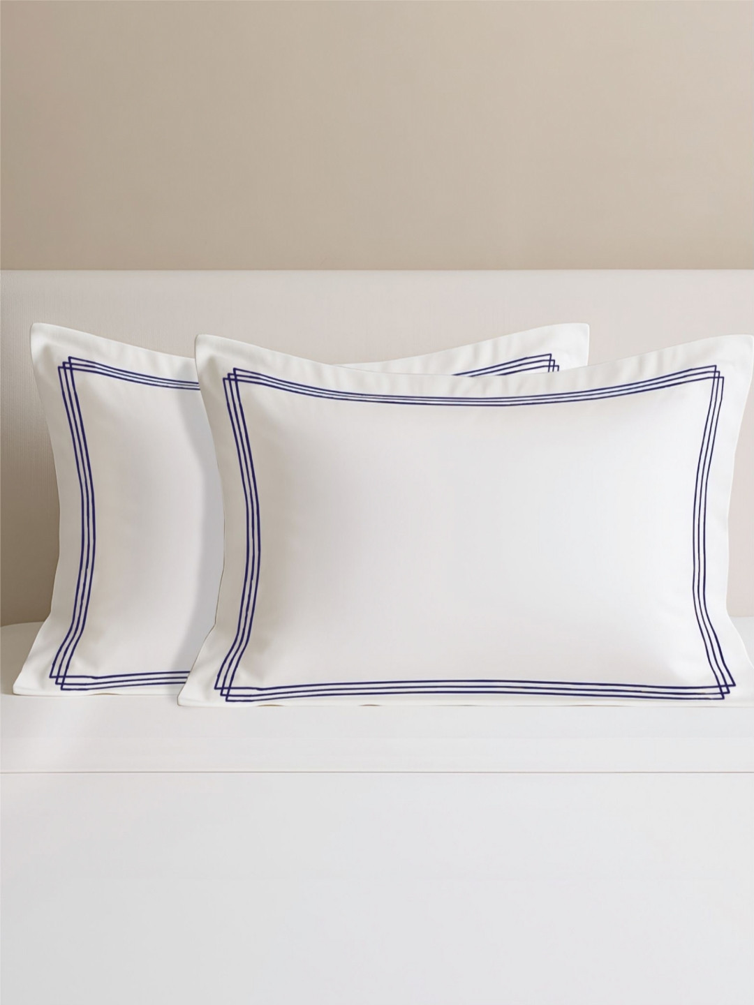 Enchant Home Triple Merrow White 2 Pieces Embroidered Pure Cotton Rectangle Pillow Covers