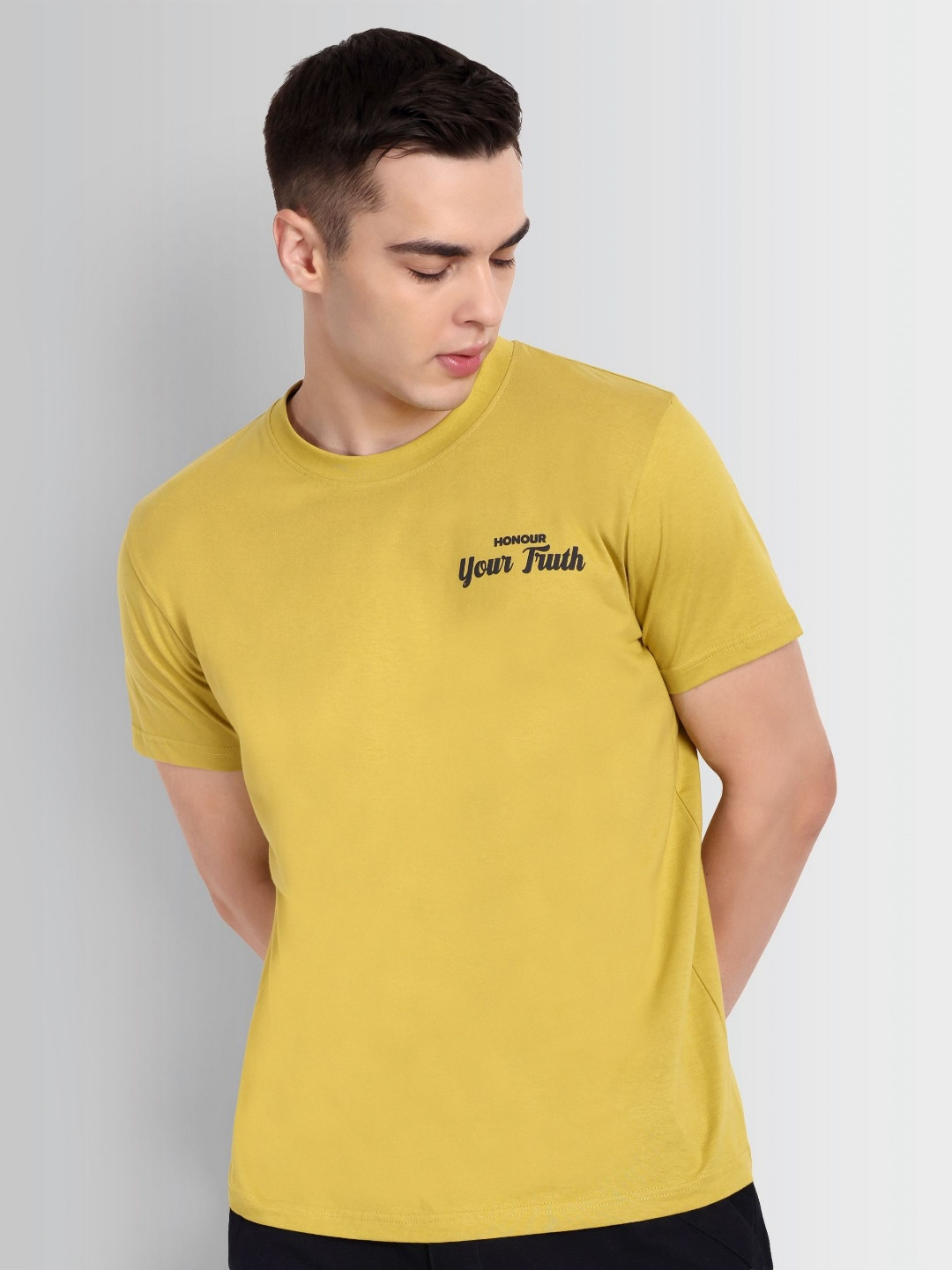 DCYPHR Honour Your Truth Typography Printed Round Neck Regular Fit T-shirt