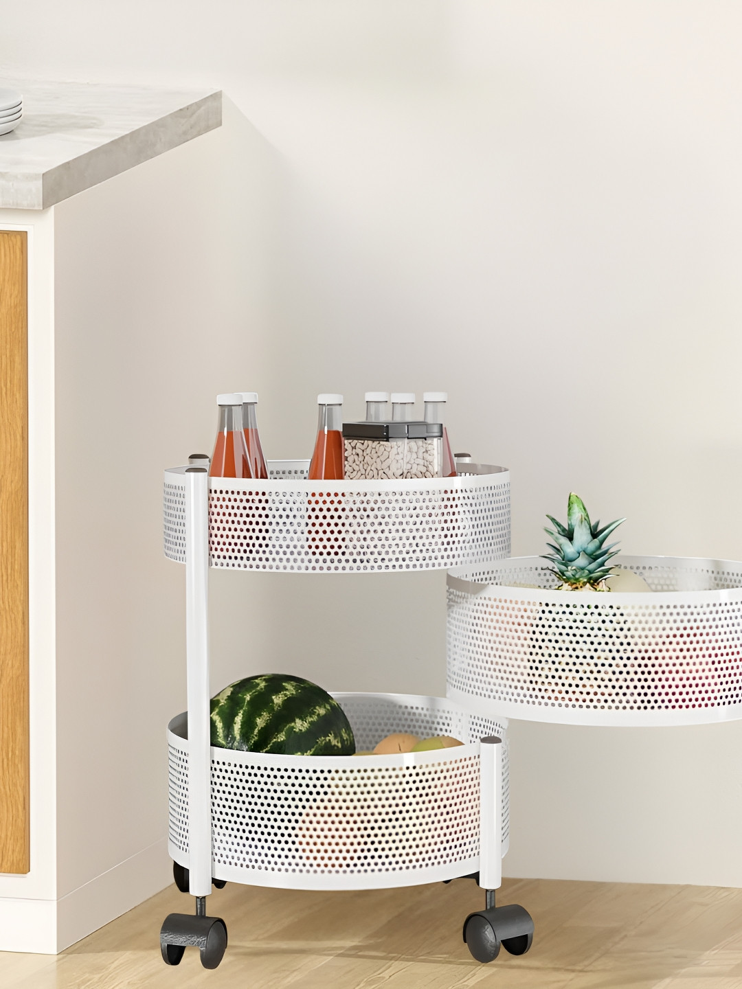 Go Hooked Storage Rack  3 Layer Metal Trolley Rack with Wheels