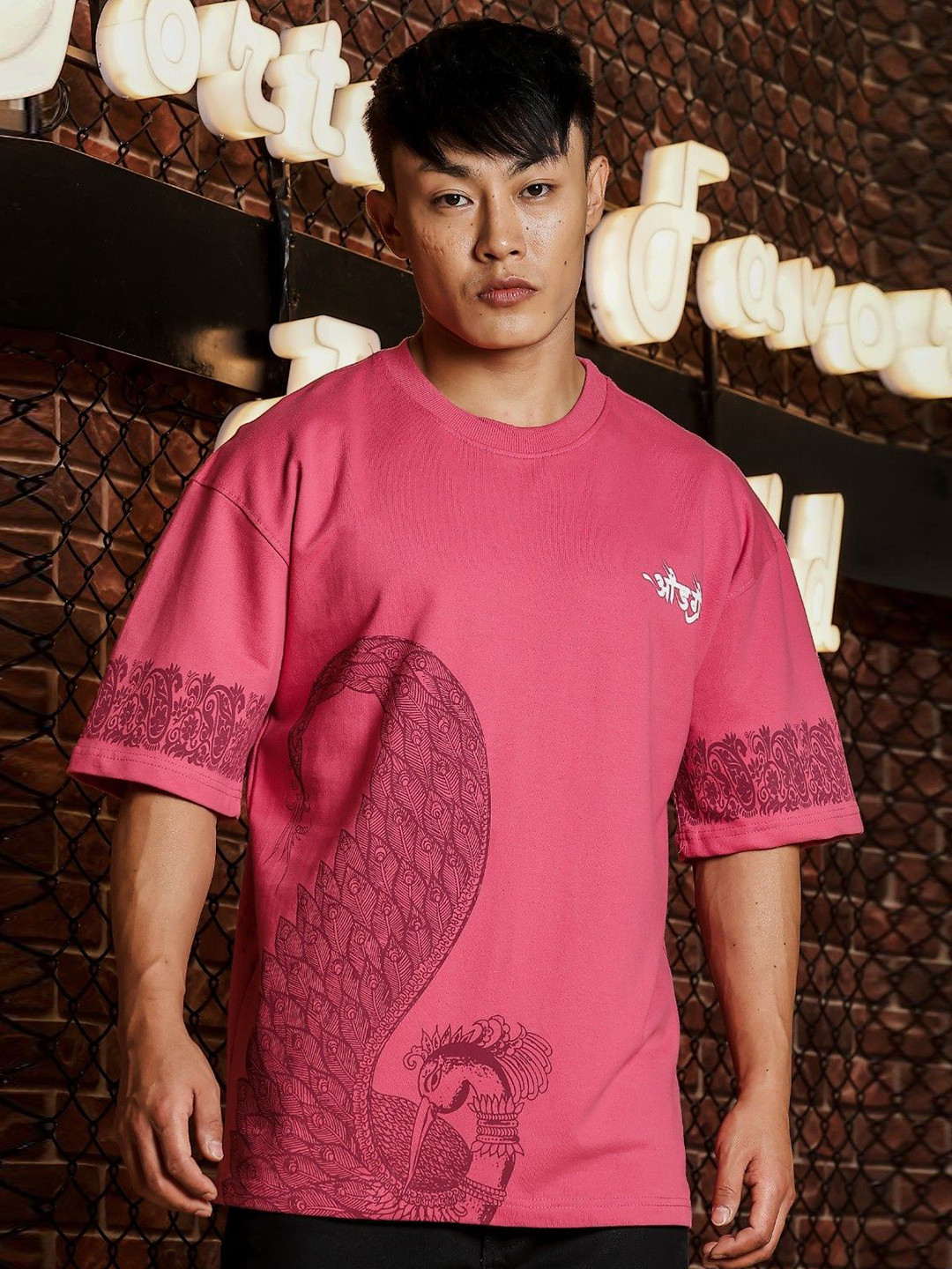 ODDGRAB Graphic Printed Round Neck Pure Cotton Oversized Fit T-shirt