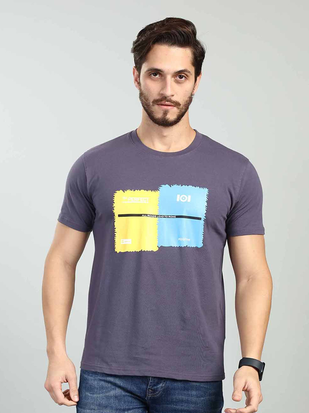 BE POSITIVE Men Regular Fit Graphic T-shirt