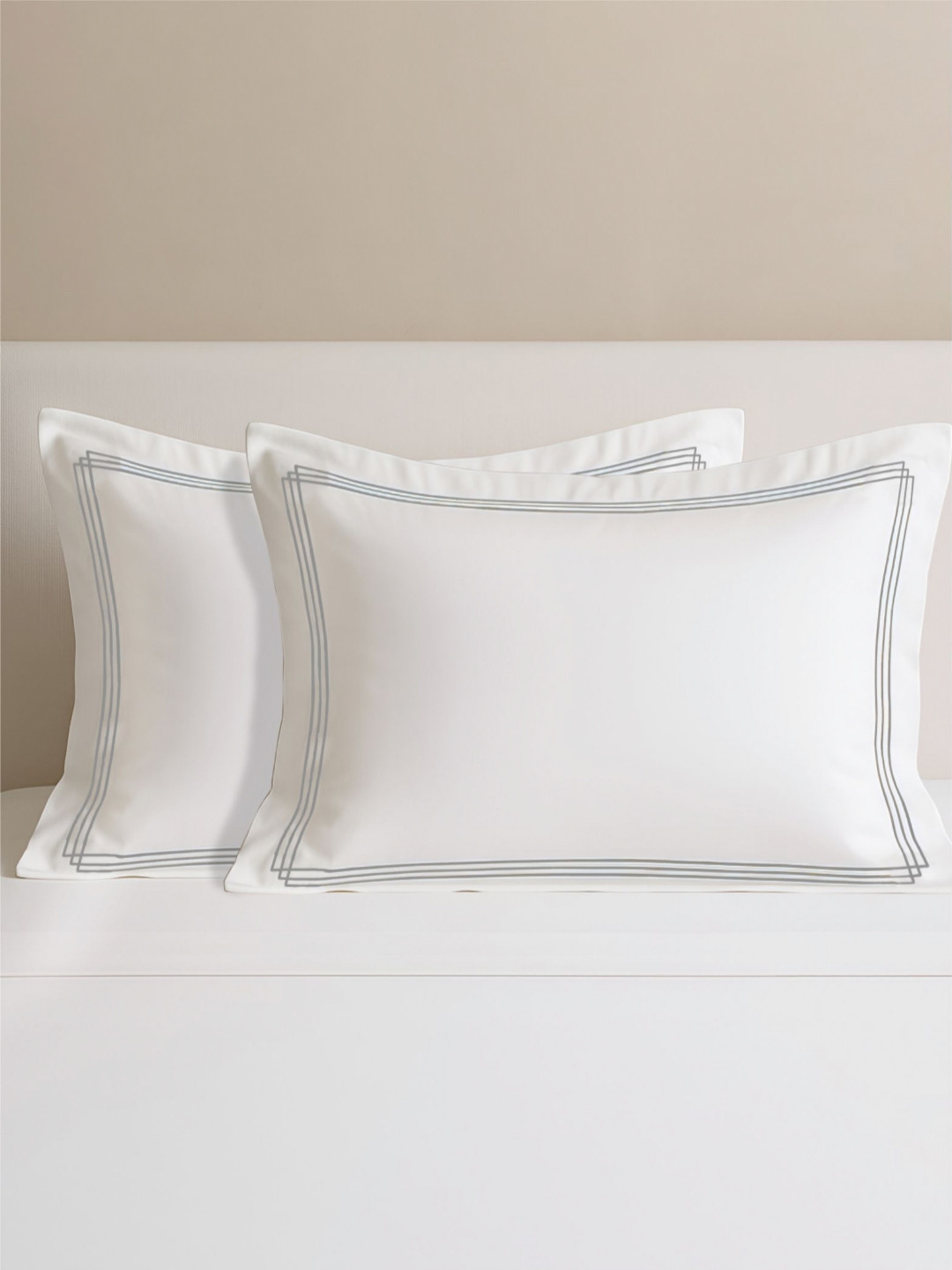 Enchant Home Triple Merrow White 2 Pieces Embroidered Pure Cotton Rectangle Pillow Covers