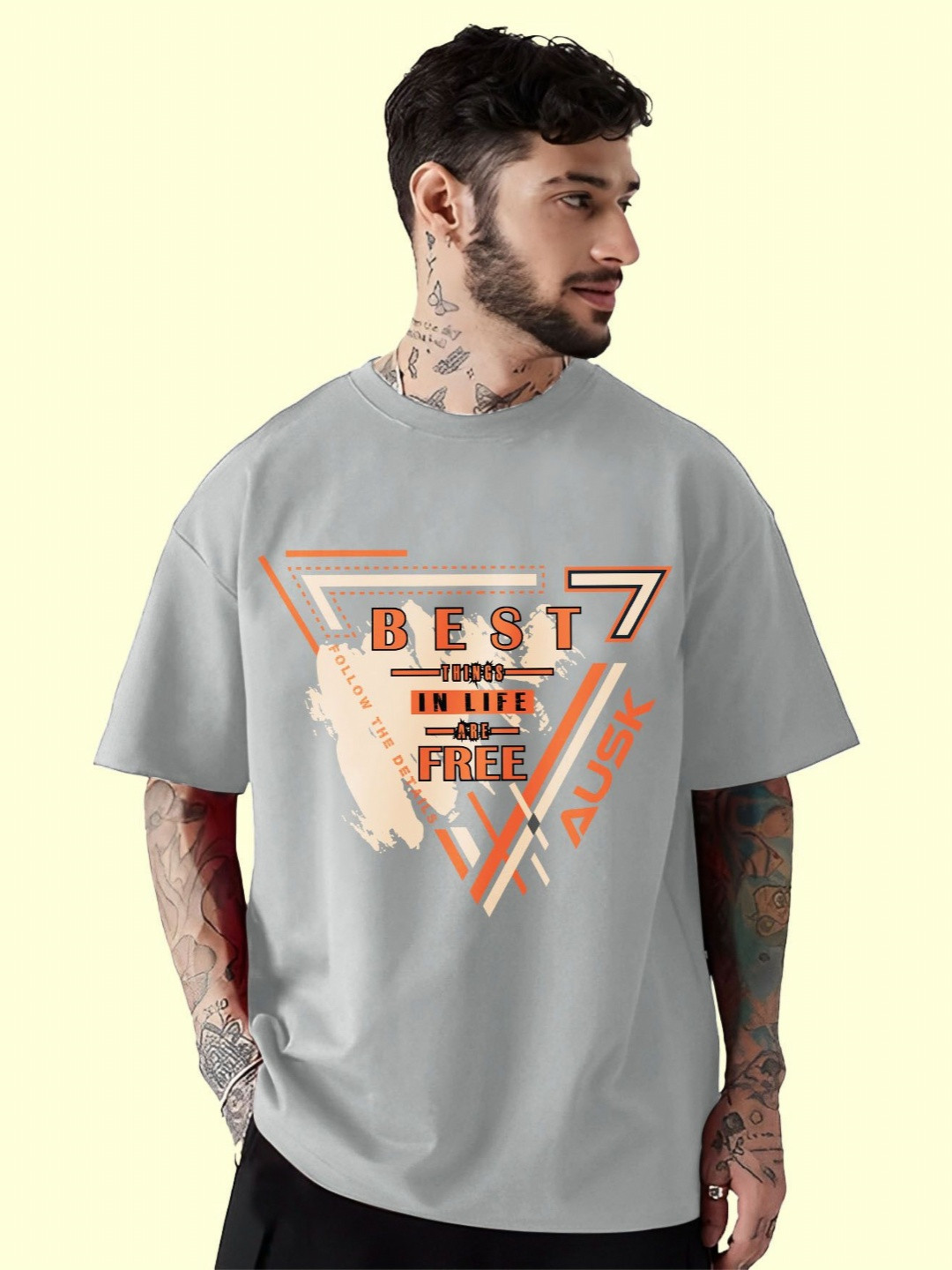 AUSK Typography Printed Round Neck Cotton Oversized Loosefit T-shirt