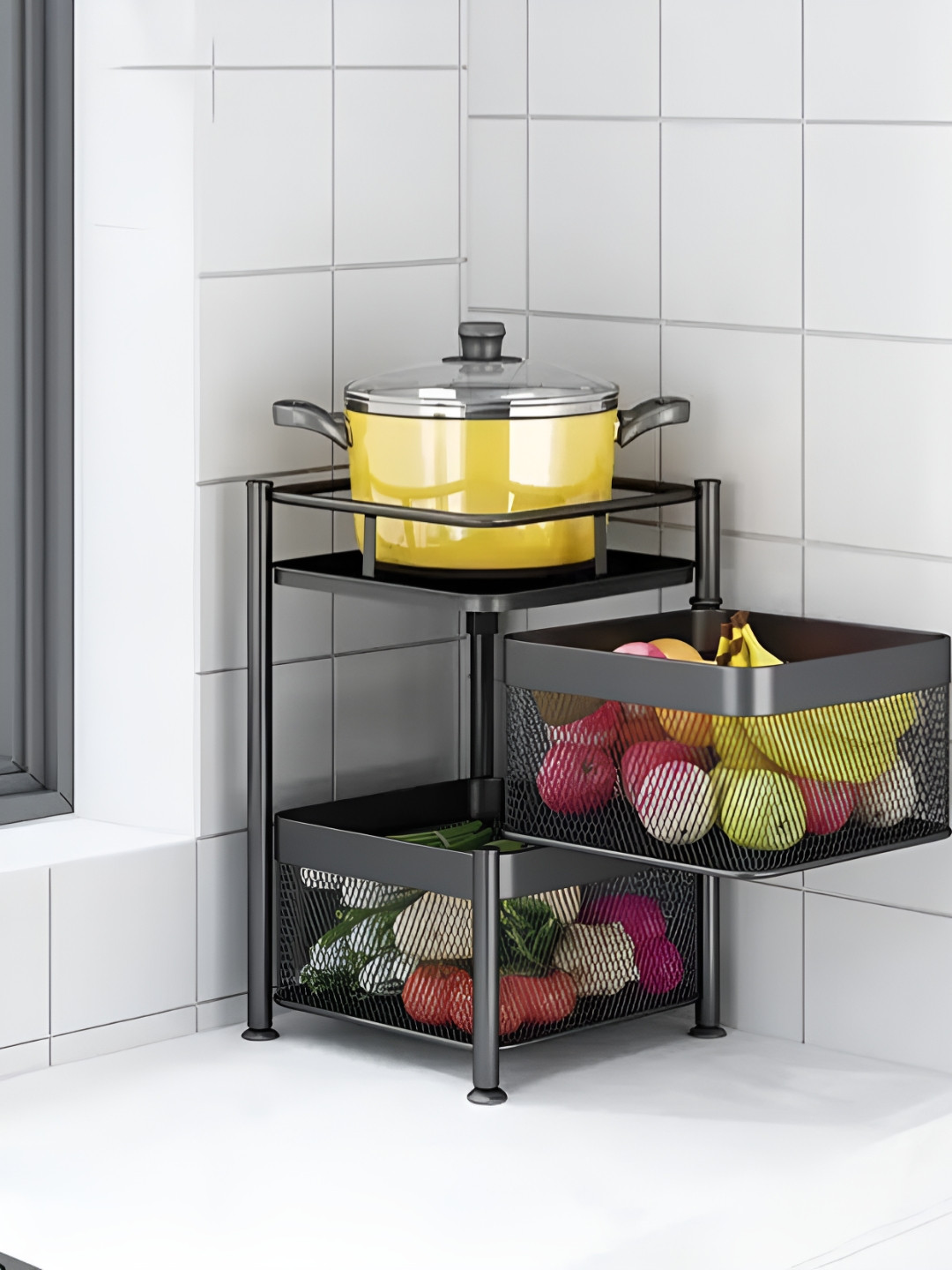 Go Hooked Storage Rack 2 Layer Metal Trolley Rack with Wheels