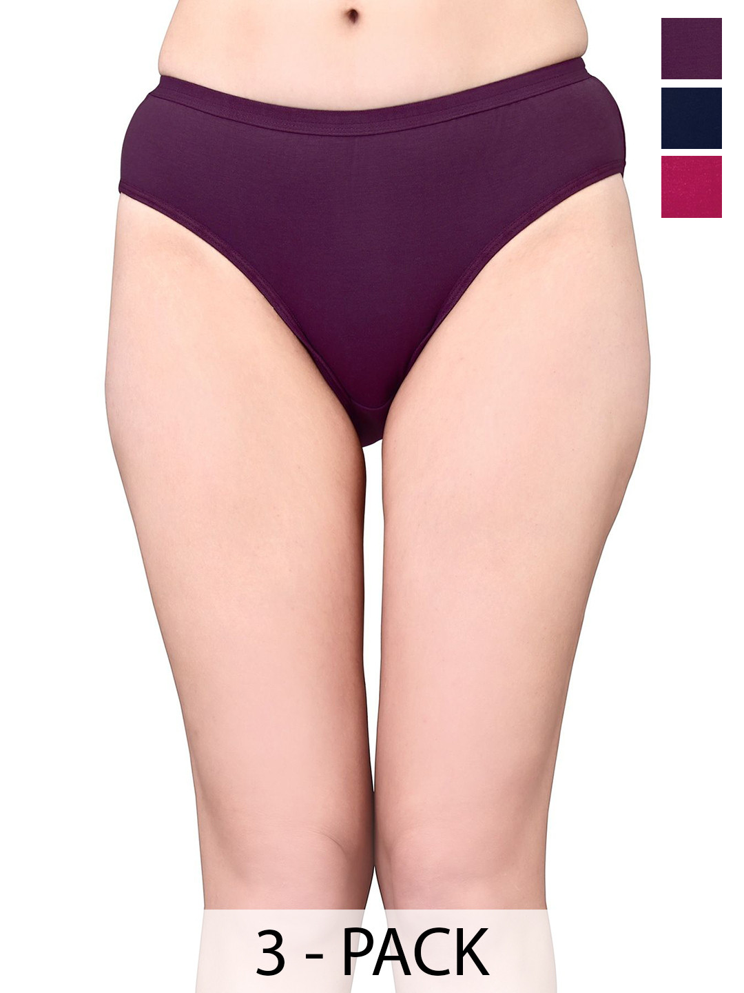 Exotica Lingerie Pack Of 3 Cotton Bikini Briefs EX RIYA-PACK OF 3-BLACK RANI PURPLE-M
