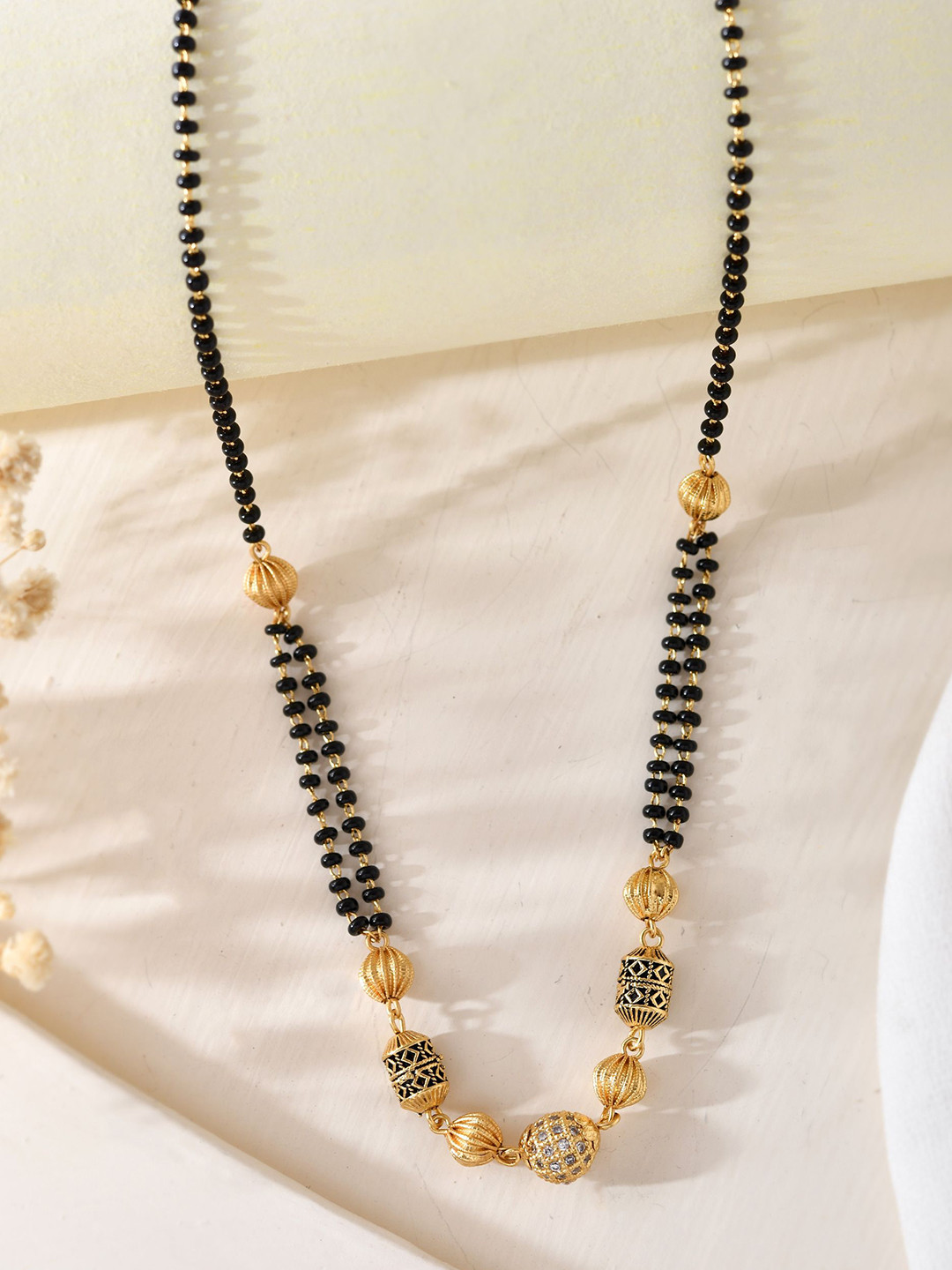 Anouk Gold-Plated Stainless Steel Cricular Shaped Stone Studded & Beaded Mangalsutra