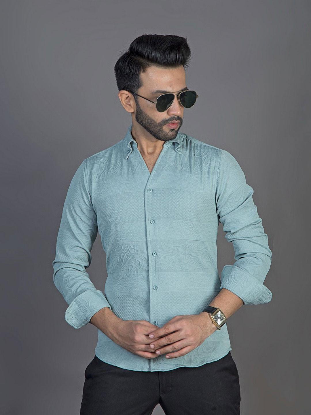 GENTLEREN Men Textured Slim Fit Cotton Casual Shirt