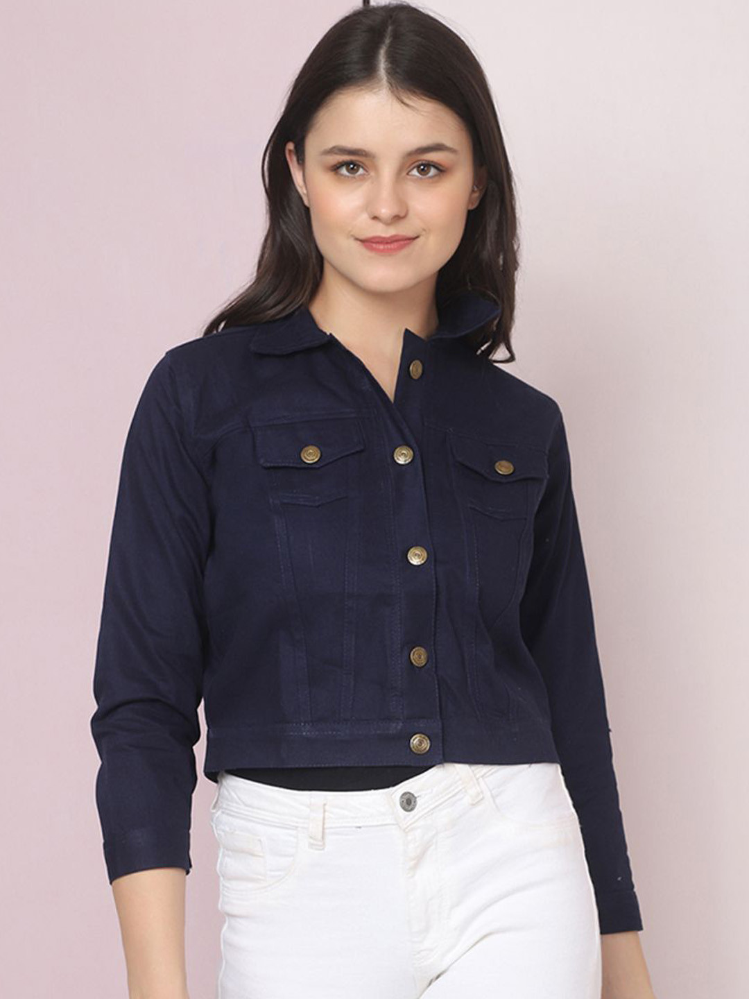 BUY NEW TREND Plus Size Women Solid Lightweight Denim Jacket