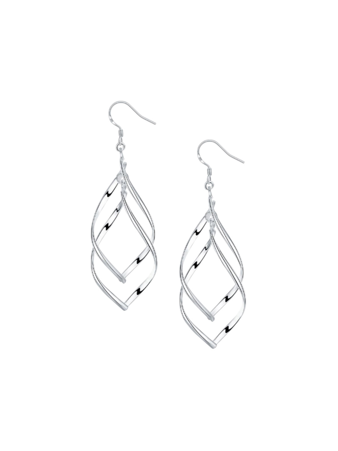 Bling Queen Women's Silver Plated Twin Twisted Dangler Fish Hook Earring