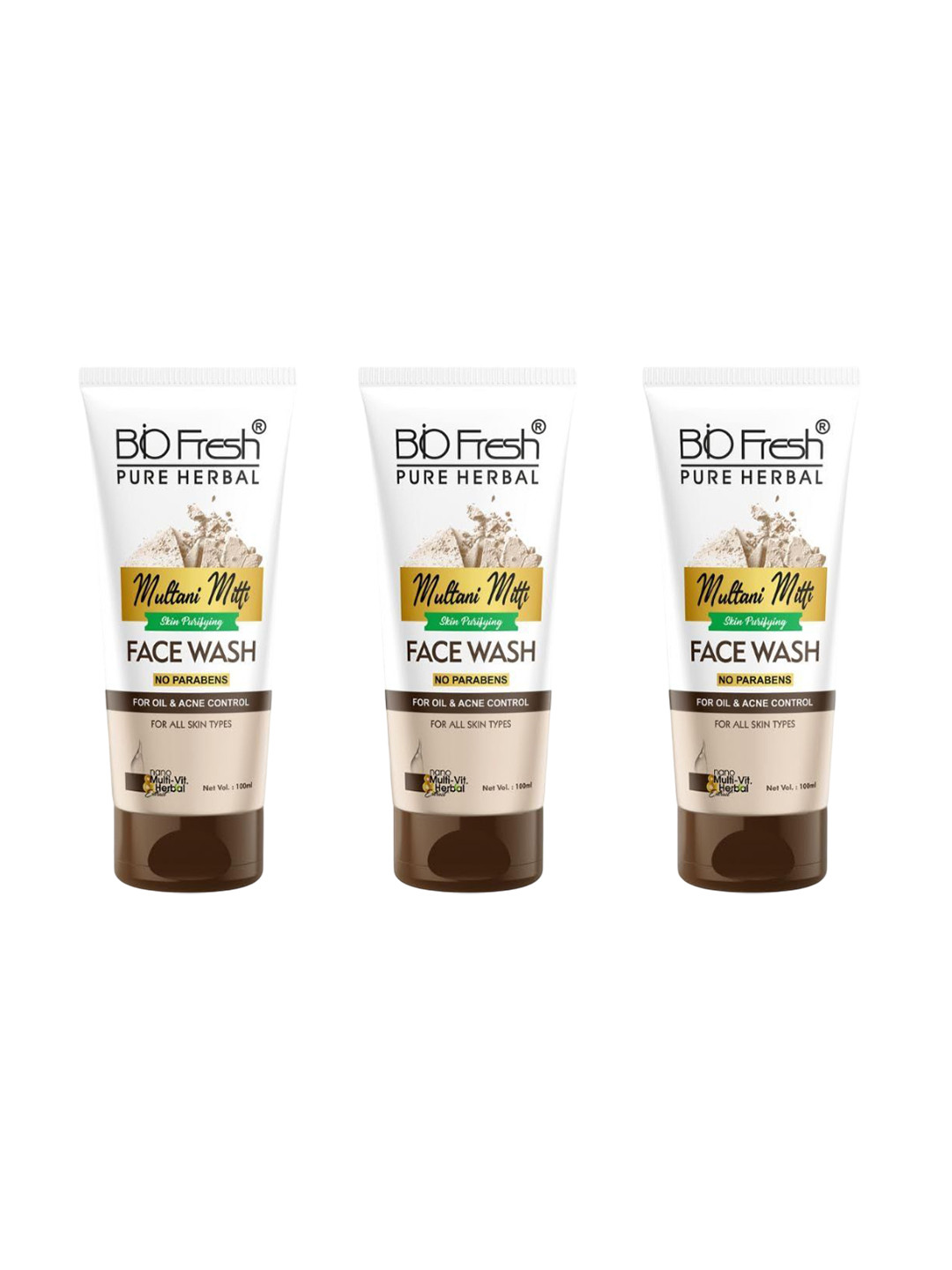 BIOFRESH Set Of 3 Multani Mitti Skin Purifying Face Wash - 100 ml Each