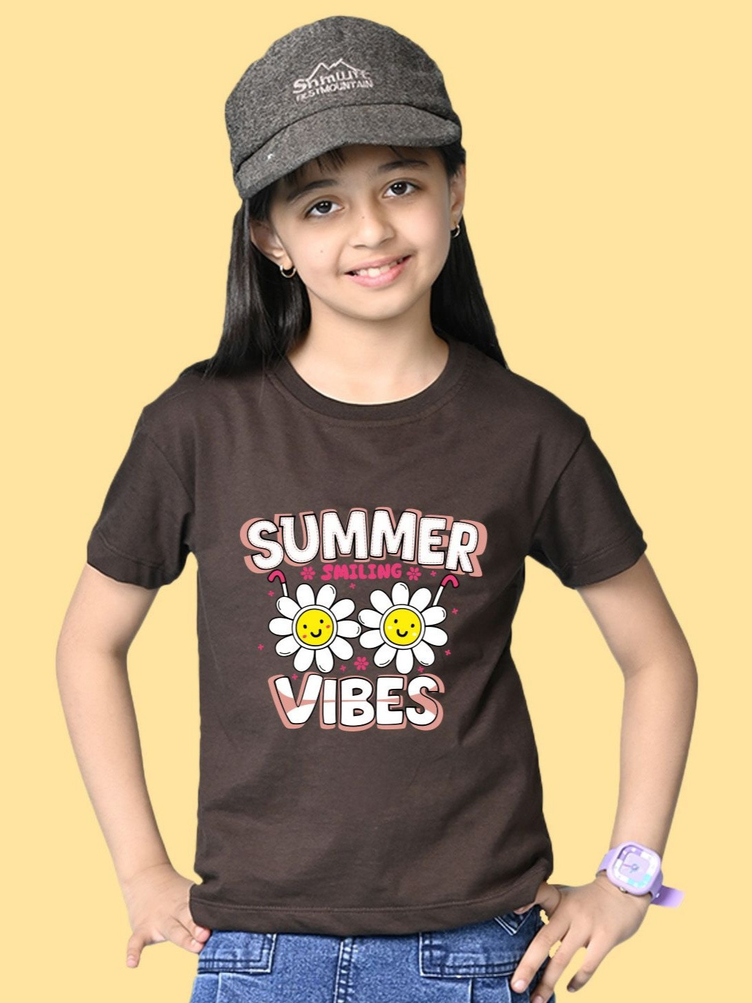 NUSYL Girls Summer Vibes Printed Round Neck Short Sleeves Oversized T-shirt