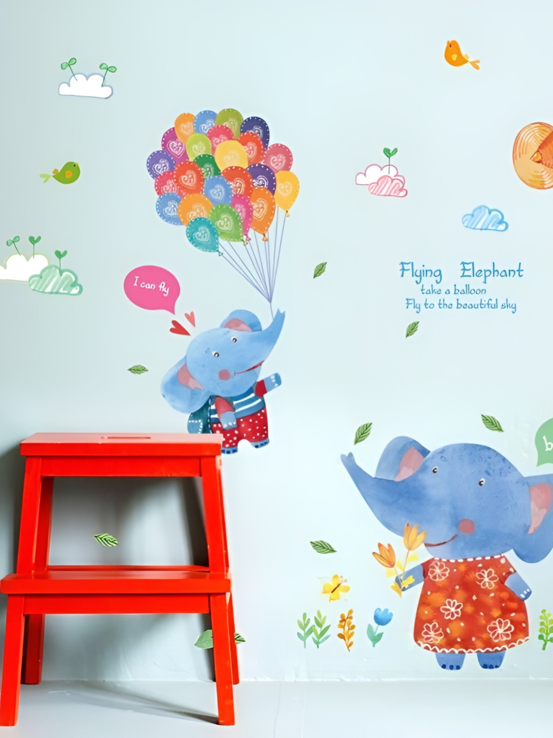 INDIAN ROYALS Blue & Red Cartoons Printed Self-Adhesive & Durable Wall Sticker