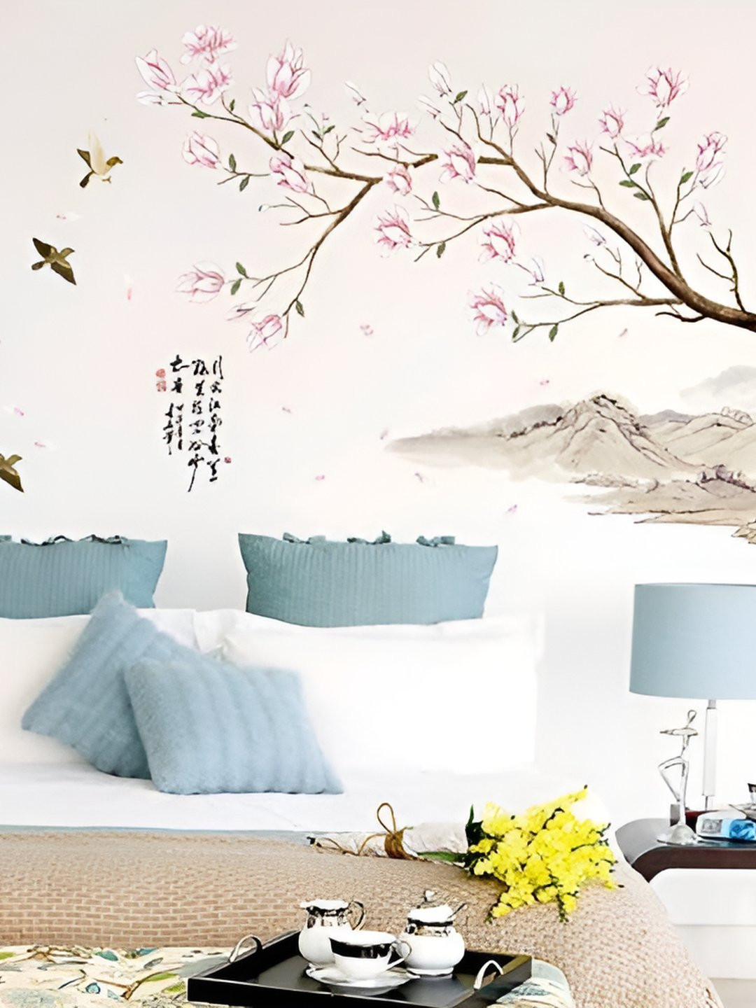 INDIAN ROYALS Pink & Brown Floral Printed Self-Adhesive & Durable Wall Sticker