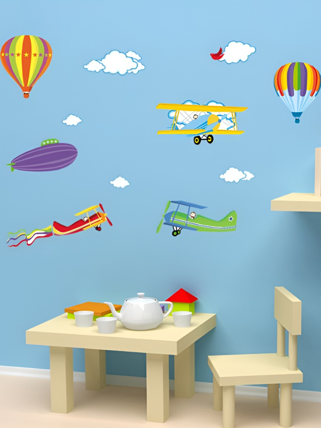 INDIAN ROYALS Red & Purple DIY Colorful Airplane Kids Printed Self-Adhesive & Durable Wall