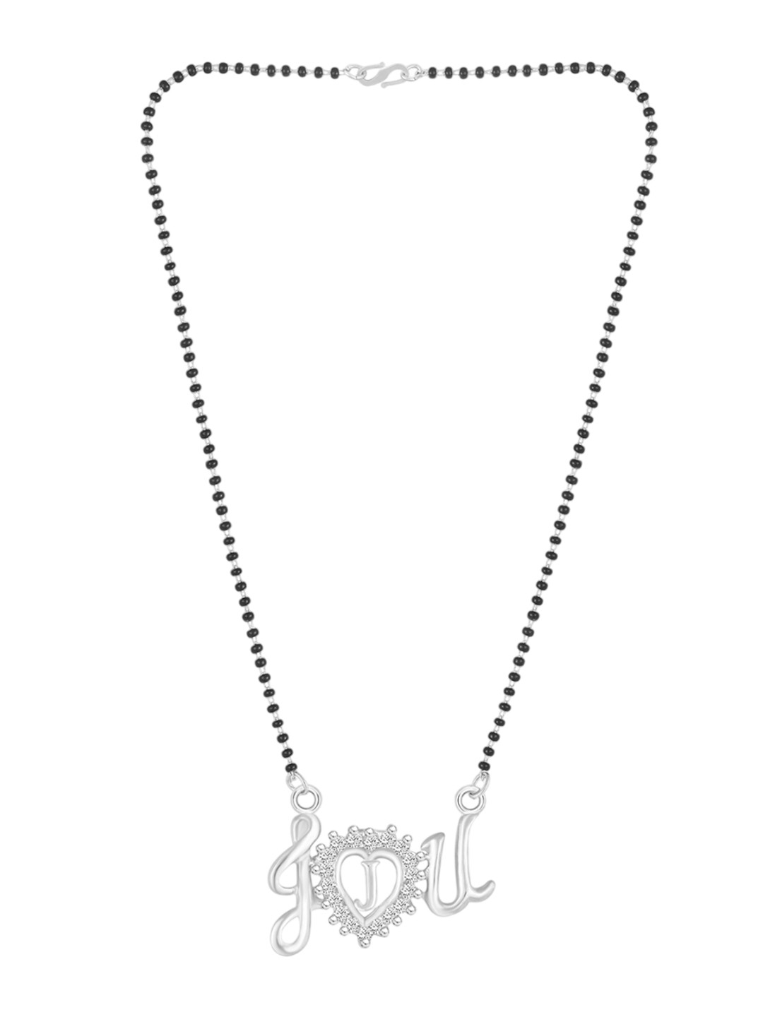 DIVASTRI Silver-Plated CZ With AD Stone Studded & Beaded J Alphabet Pendant Mangalsutra