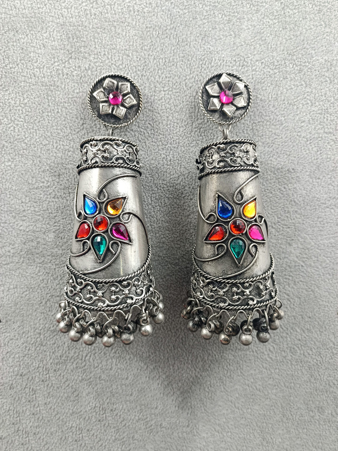 Bareilyy Artificial Stones Studded Dome Shaped Afghan Jhumkas