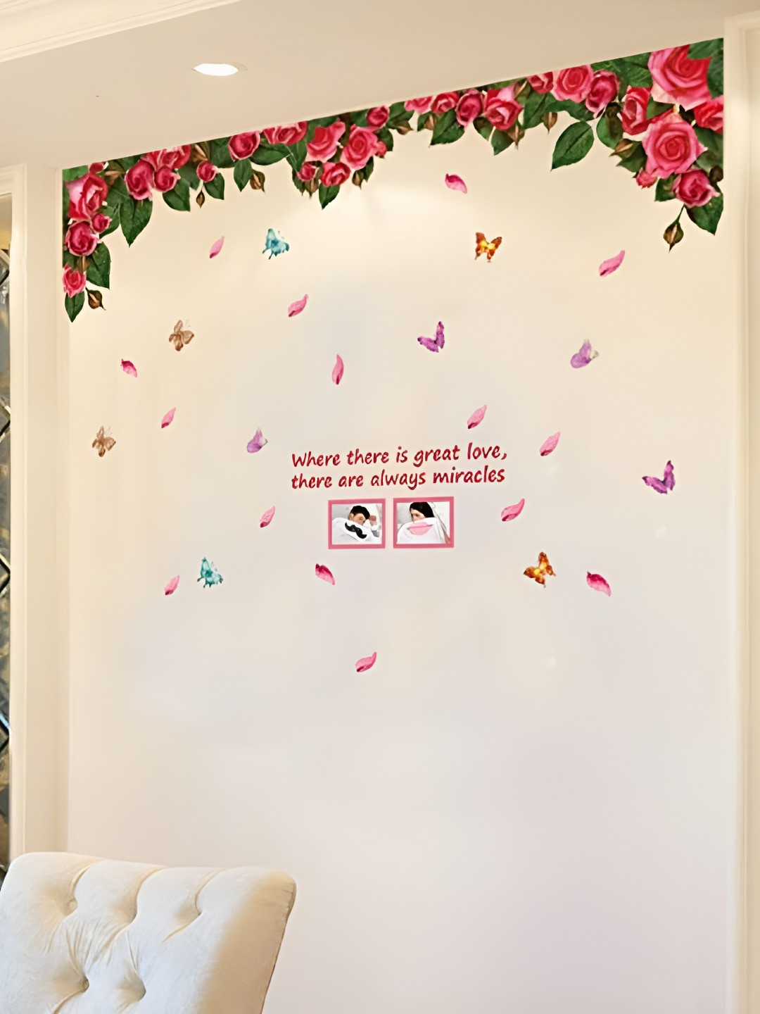 INDIAN ROYALS Red & Green Rose Design Printed Self-Adhesive & Durable Wall Sticker