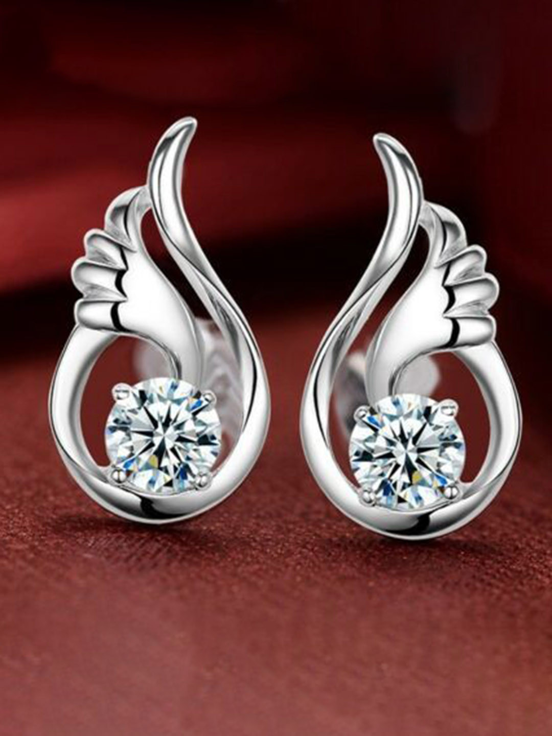 Bling Queen Women Silver-Plated Wing Stud Earrings