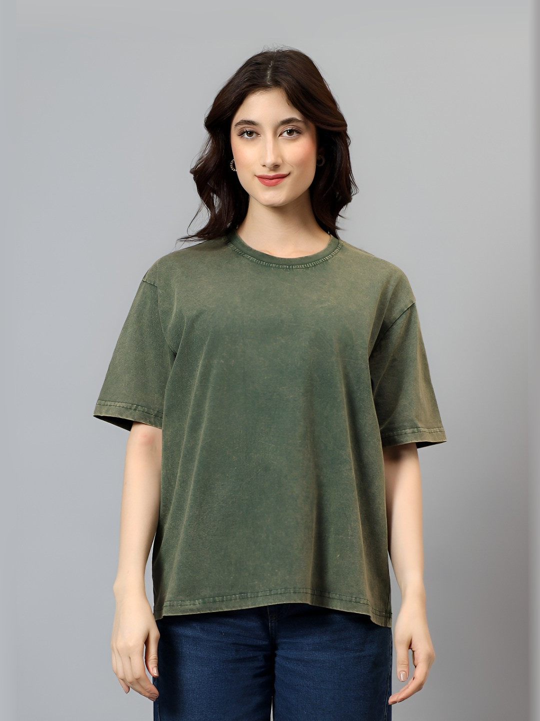 BELTLY Women Drop-Shoulder Sleeves Raw Edge T-shirt