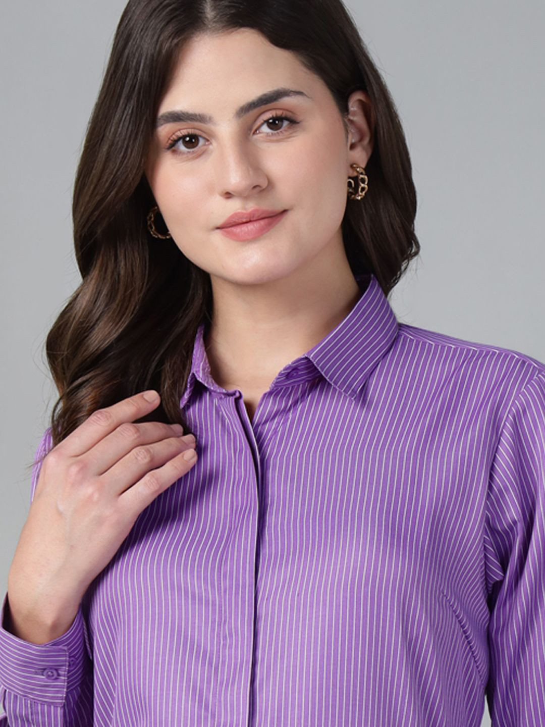 English Navy Women Vertical Striped Wrinkle Resistant Regular Fit Formal Shirt
