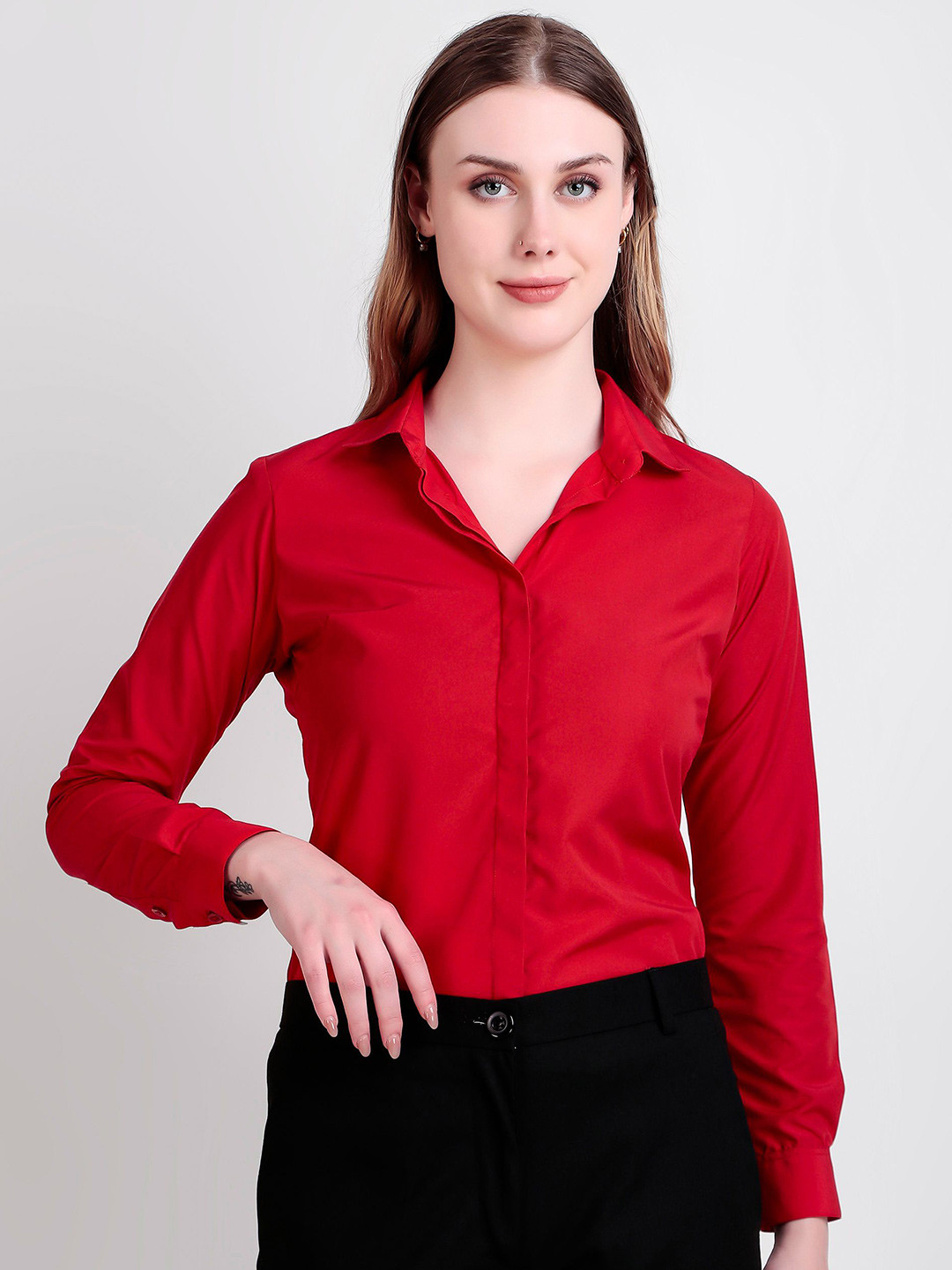 RARE CAMEL Women Slim Fit Spread Coller Formal Shirt