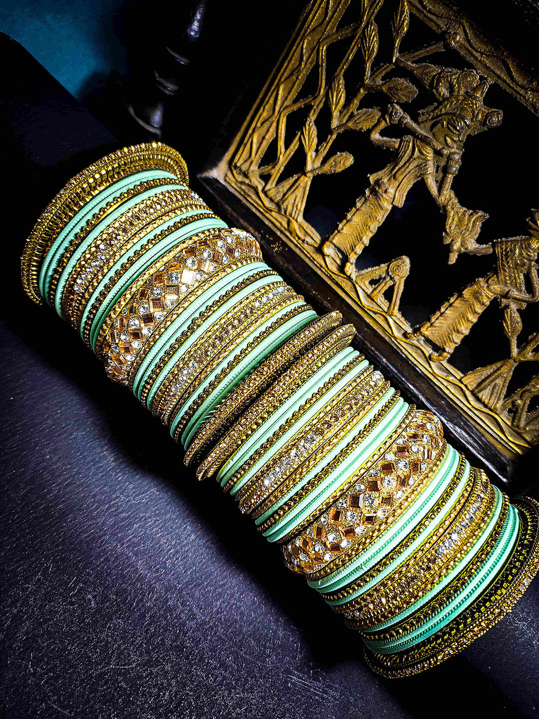 RIJOLI Set Of 54 Gold-Plated Crsytal Gemstone Studded kada Bangles
