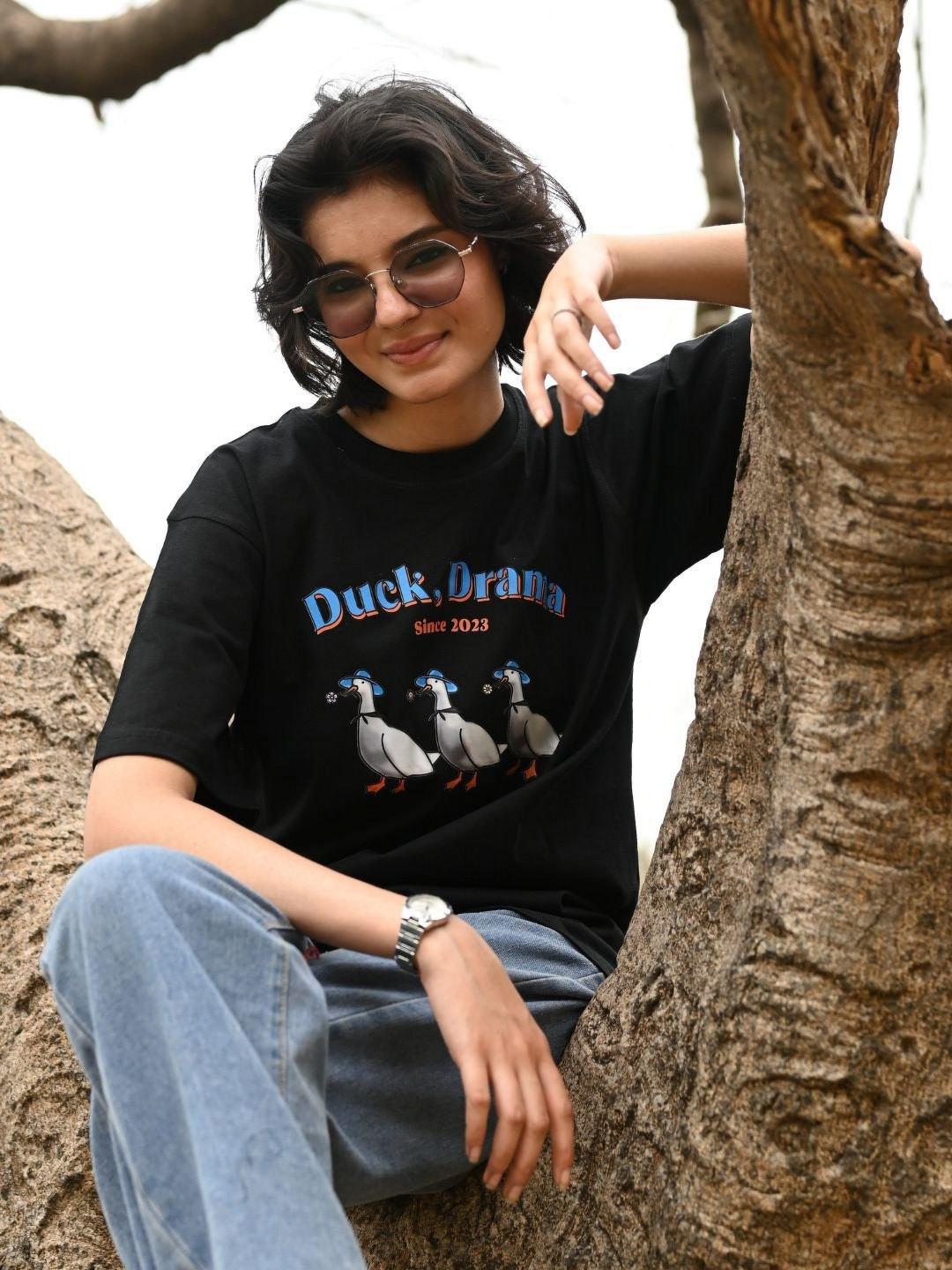 UniBlu Women Bio Finish Graphic Printed Round Neck Cotton Oversized T-shirt