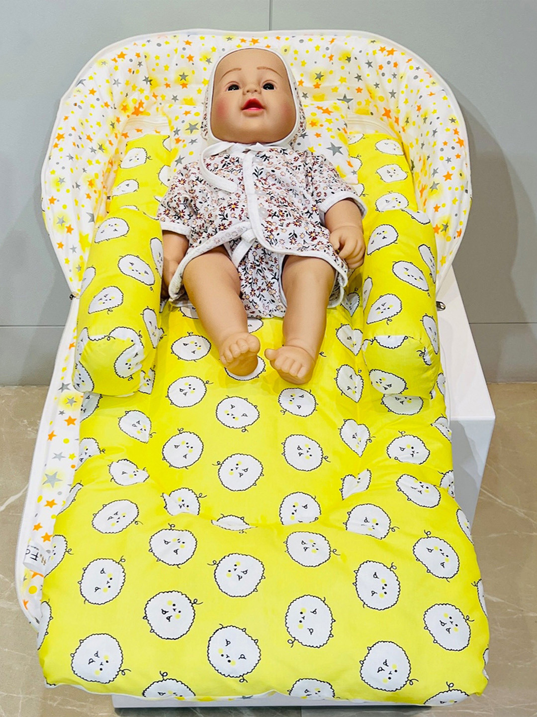 Fareto Infants Yellow & White Cotton Printed Baby Bed Sets