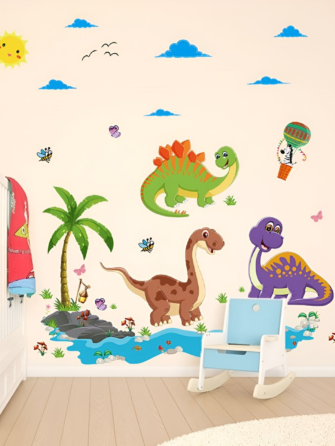 INDIAN ROYALS Blue & Green Dinosaur Cartoon Animal Self Adhesive Wall Sticker